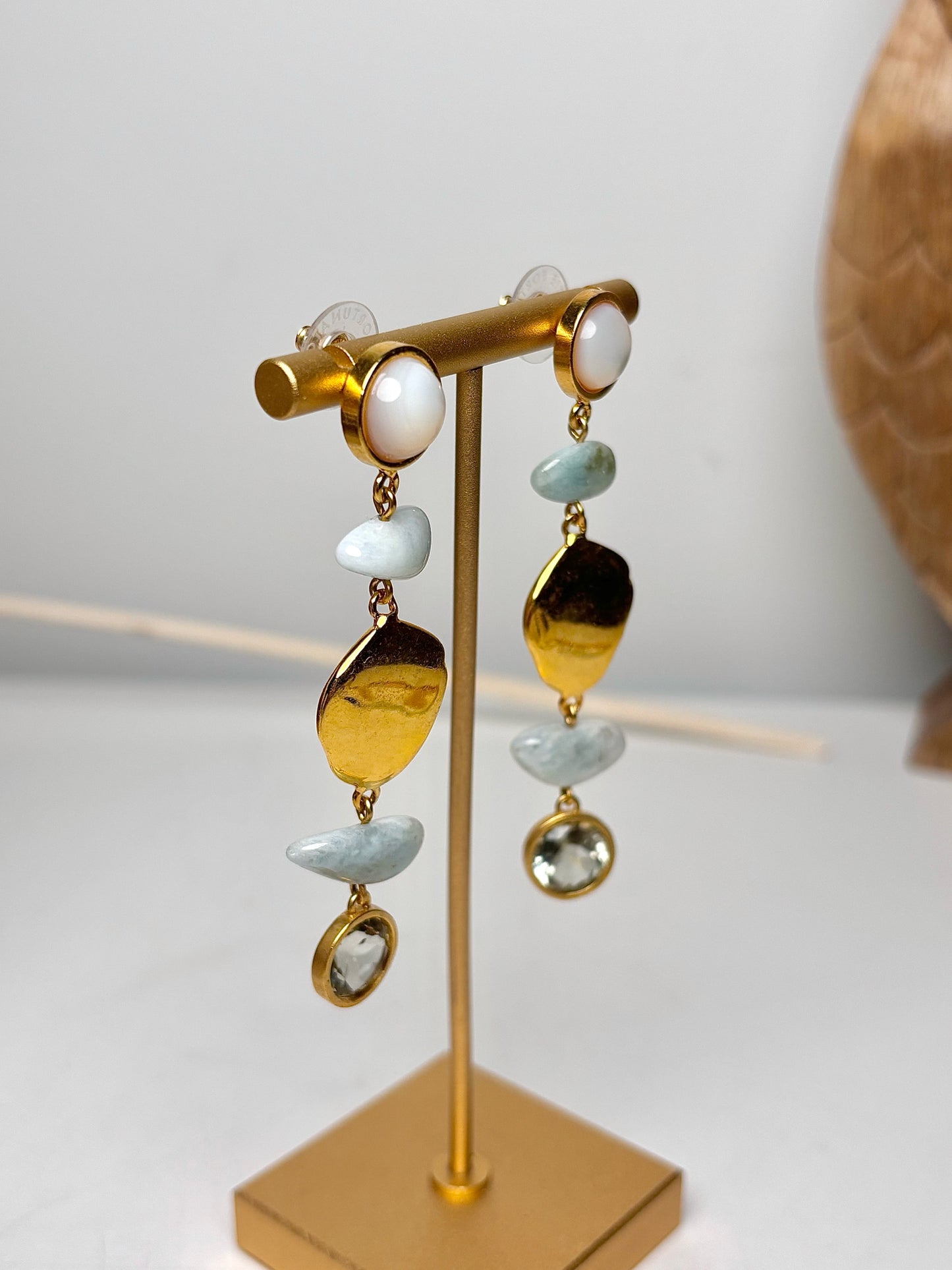 Lizzie Fortunato Multi-stone Blue Cove Pearl Gold Plated Brass Drop Earrings