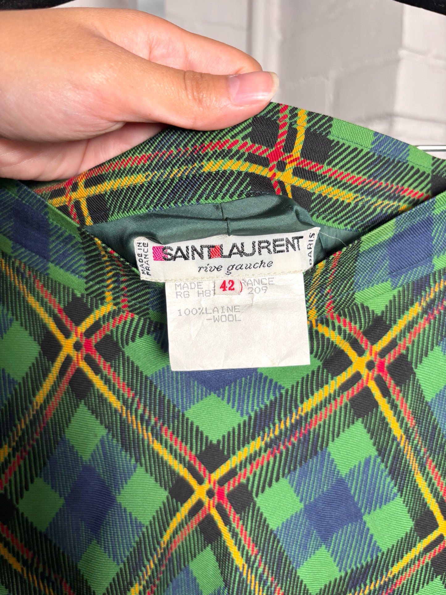 Women Size 42 ( 6 US) Saint Laurent Green Plaid Vintage Skirt