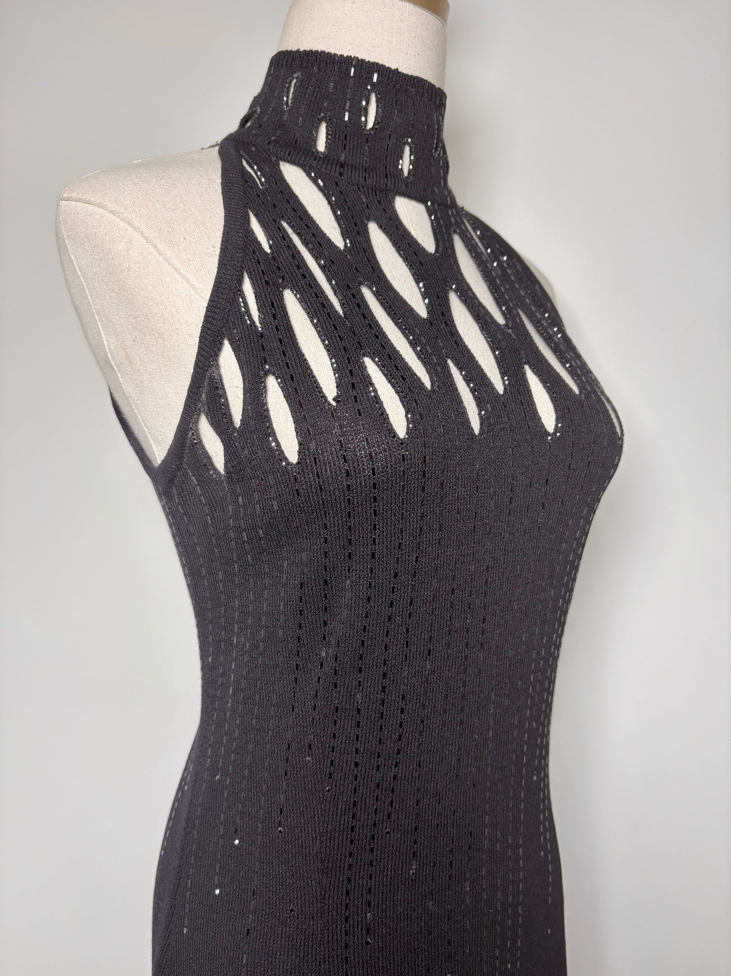 Women Size L St. John Black Solid Wool Midi Knit Dress