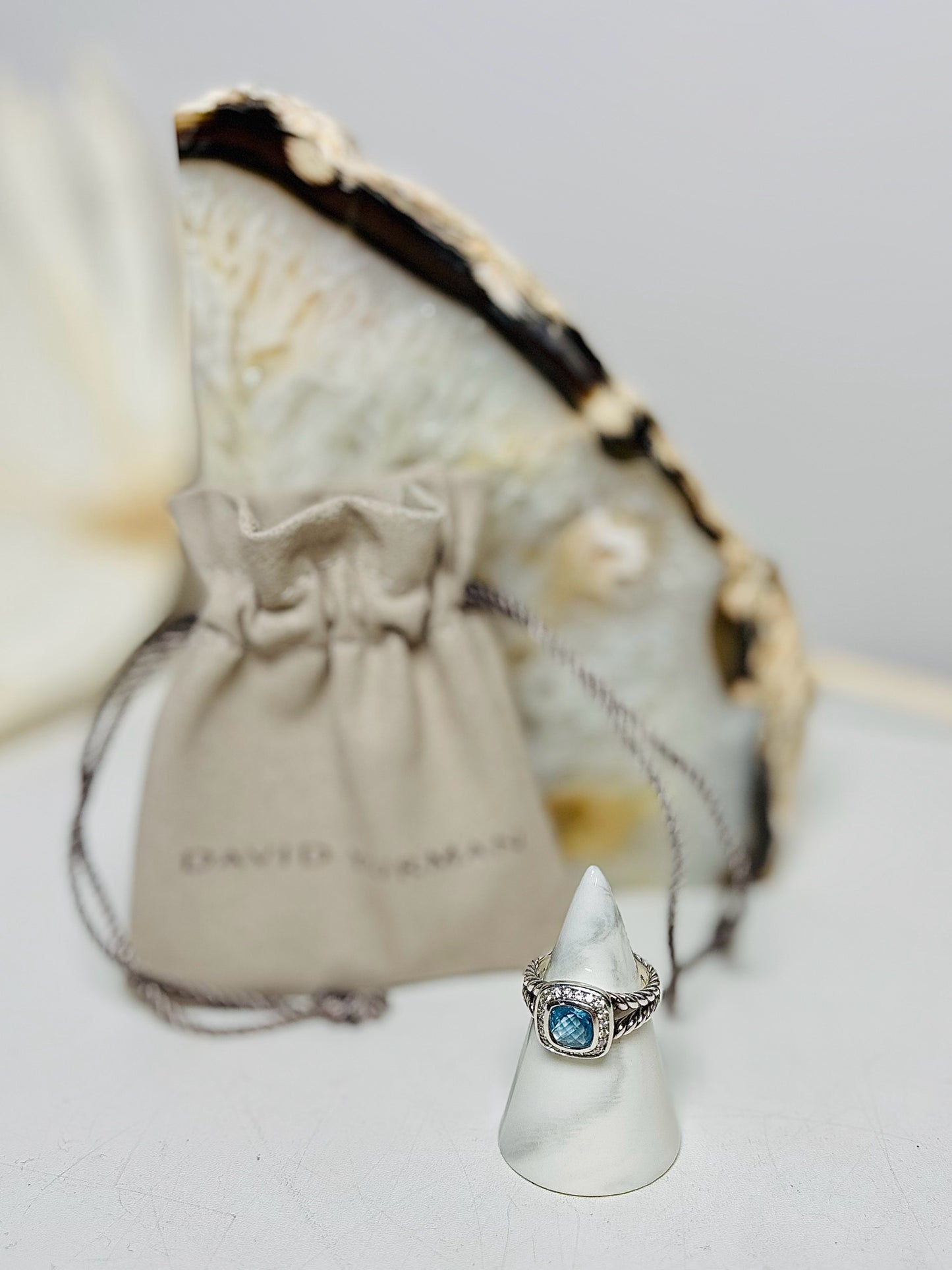 Sterling Silver David Yurman Topaz, Diamonds Sz 6, 7 mm Petite Albion Ring