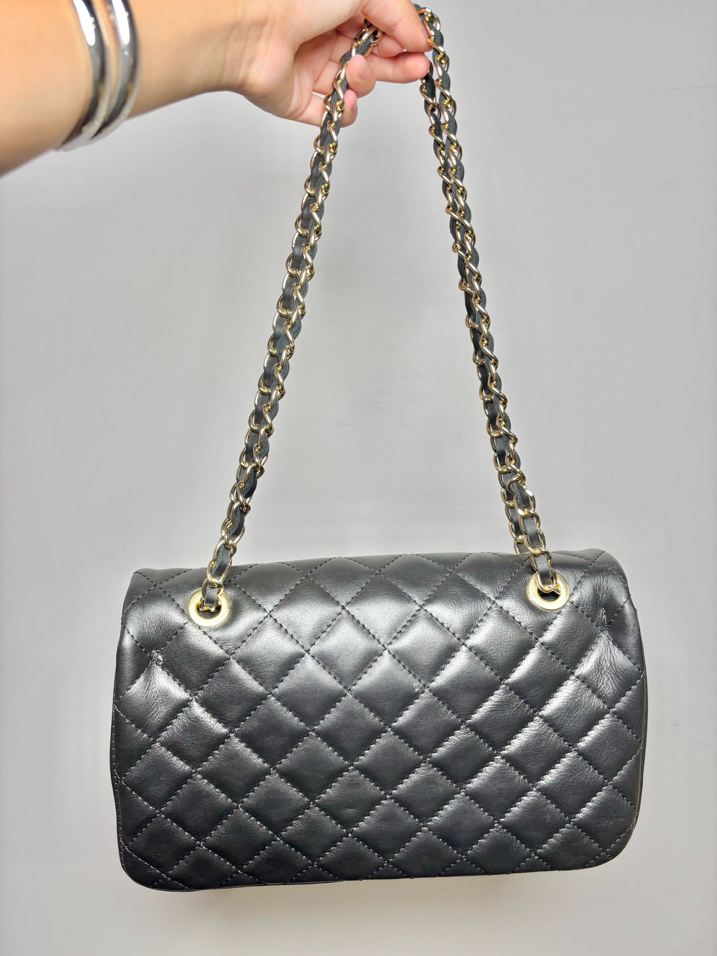 No Label Solid Leather Black Cowhide Flap Purse