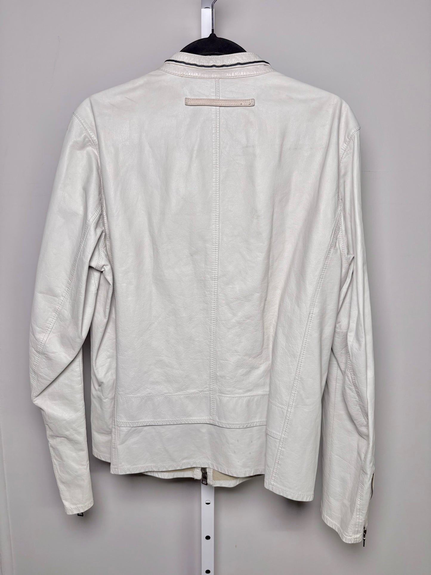 Vintage Prada White Leather Solid Men's Size 52 Moto Jacket
