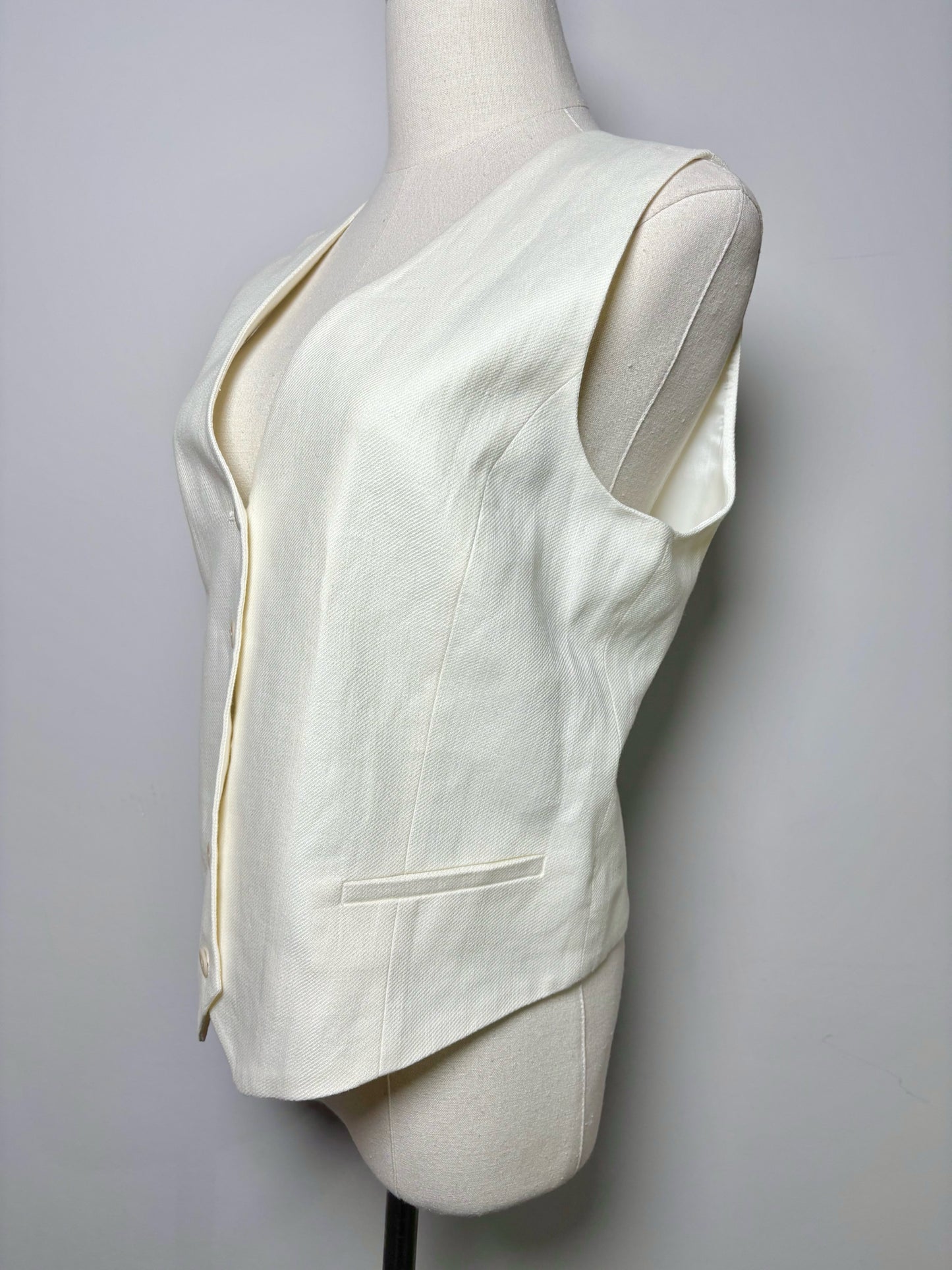 Women Size 8 Maison 123 Paris Cream Solid Cotton, Linen Vest