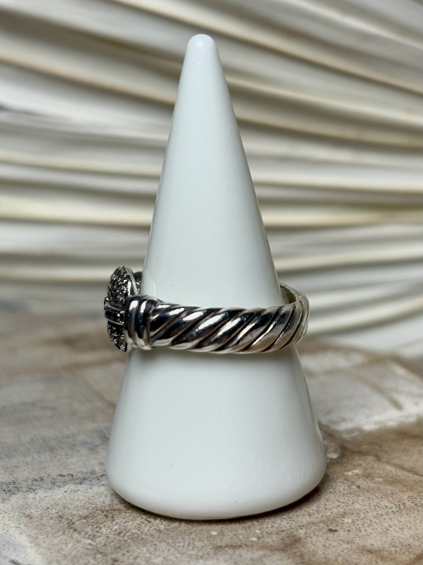 David Yurman Diamond Sterling Silver Buckle Sz. 7.5 Ring