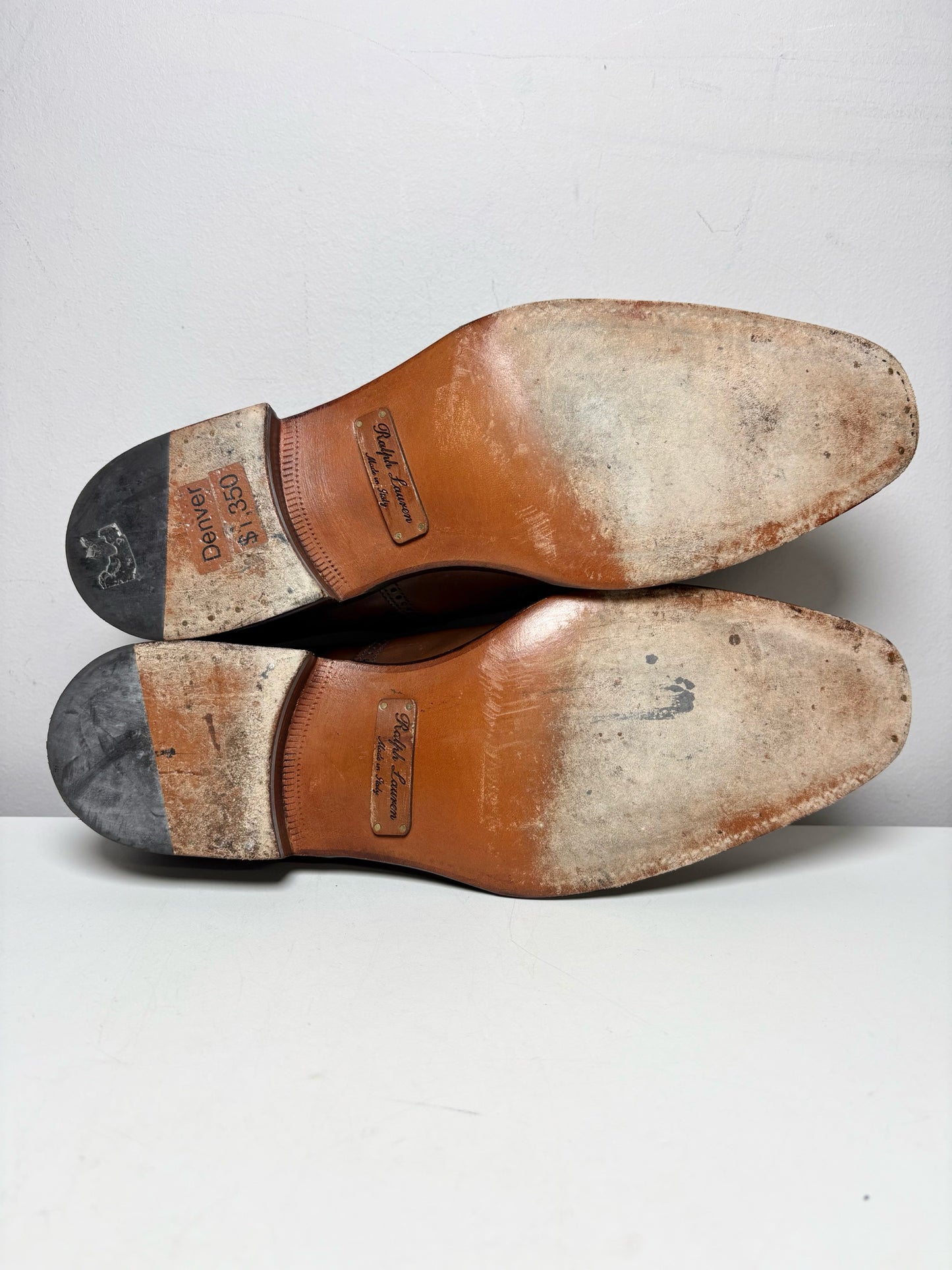 Men's Ralph Lauren Purple Label Tan Burnished Calfskin Pre-Owned Denver Dress Shoes