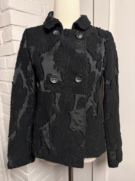 Women Size S Piazza Sempione Black Jacquard Cotton Blend Jacket