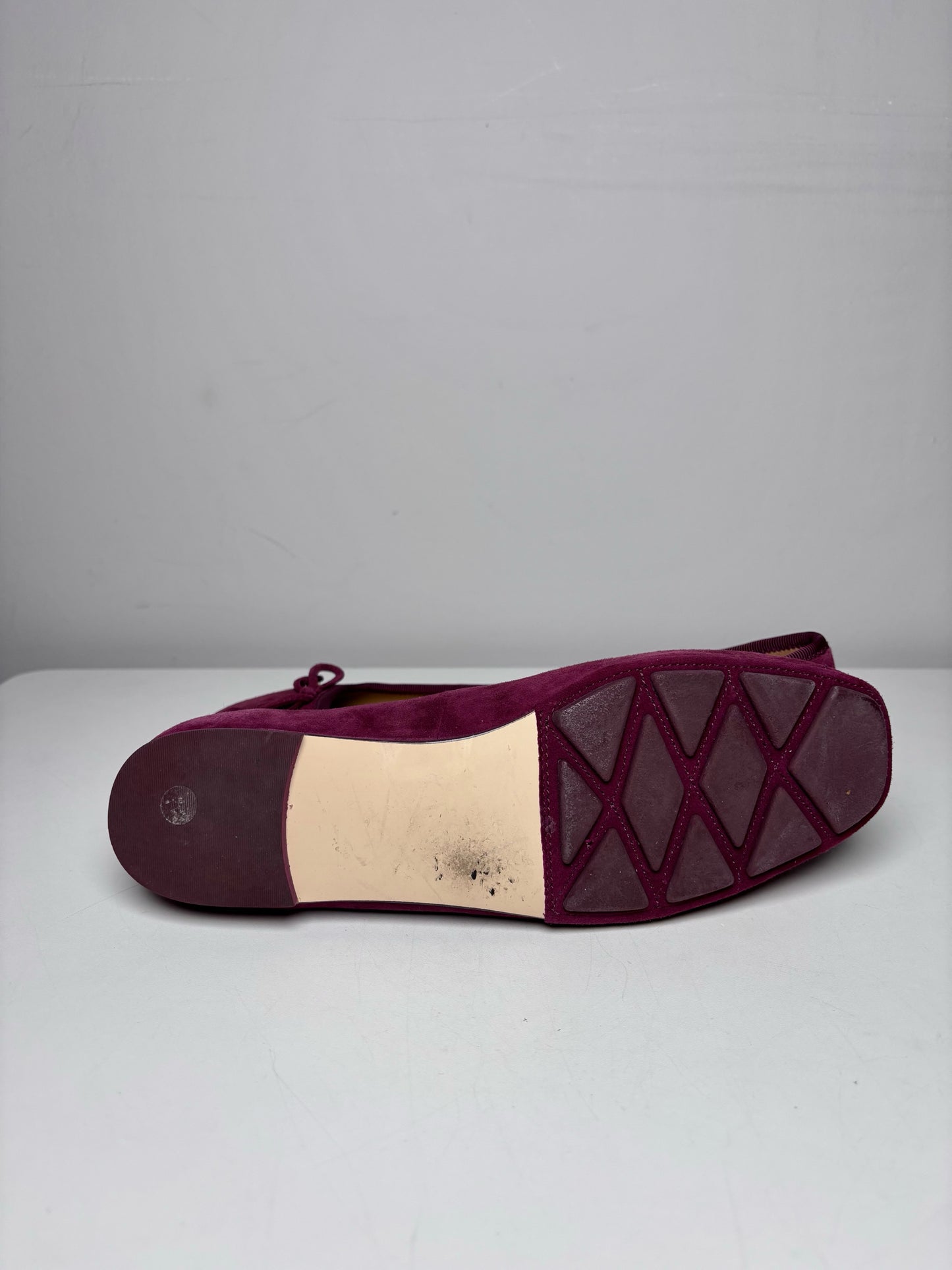 W Shoe Size 8.5 Tory Burch Wine Leather Suede Pre-owned Flats