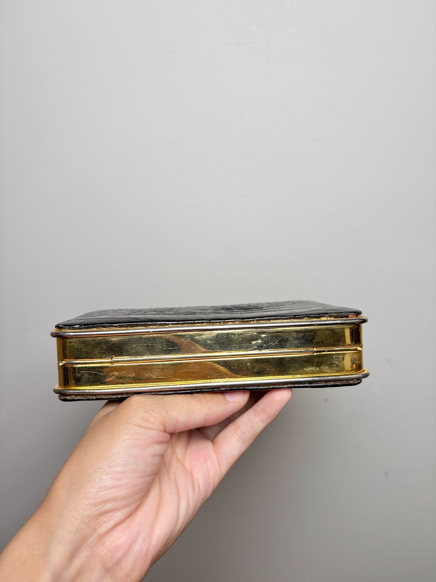 Judith Leiber Croc Embossed Leather Black Clutch/Crossbody