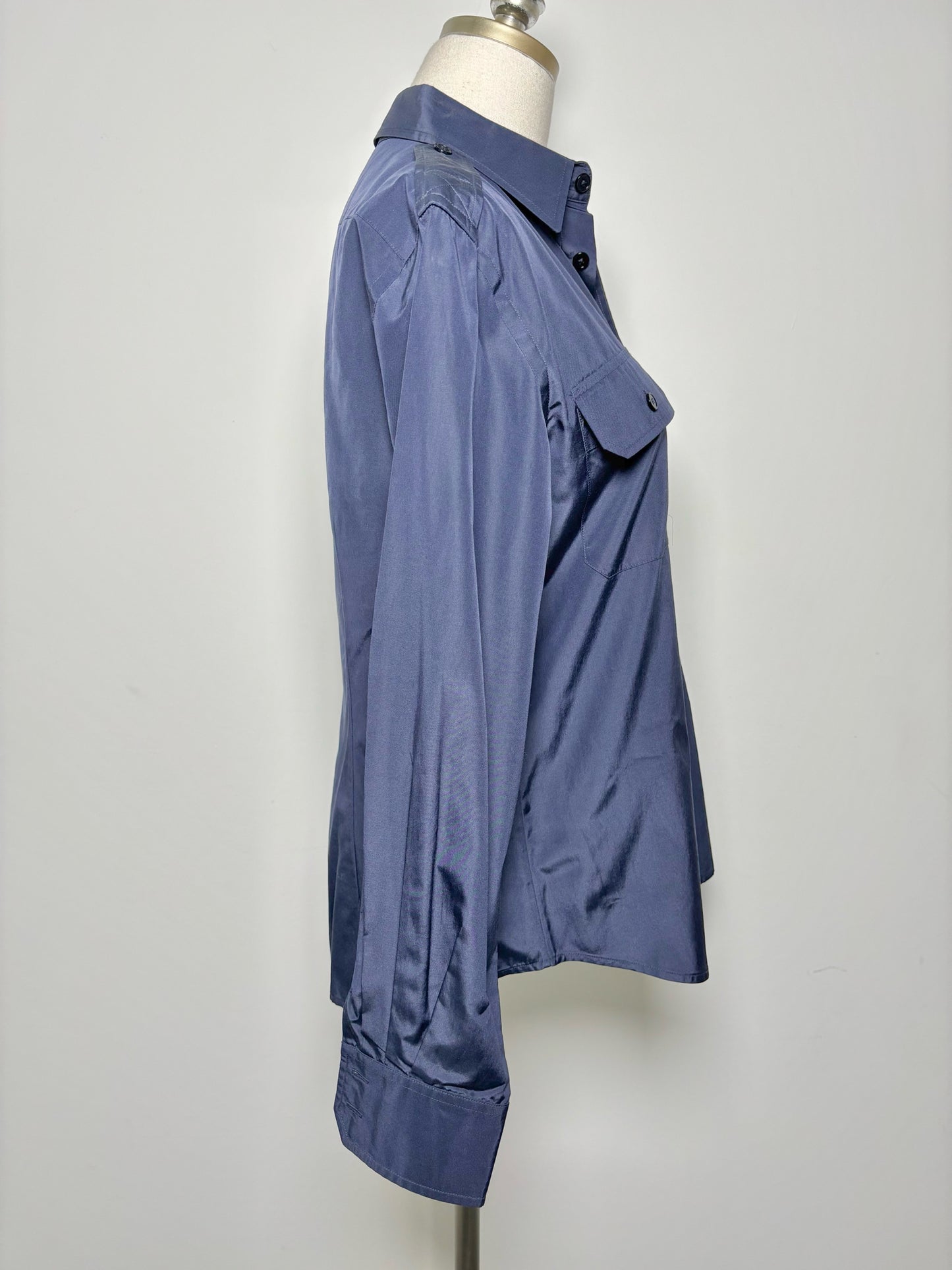 Women Size 10 Ralph Lauren Black Label Navy Blue Solid Cotton, Silk Shirt