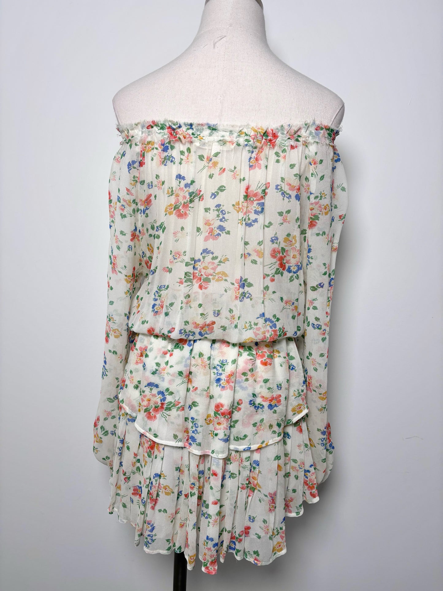 Women Size XS LoveShackFancy Cream, green, blue, red, yellow Floral Silk Dress