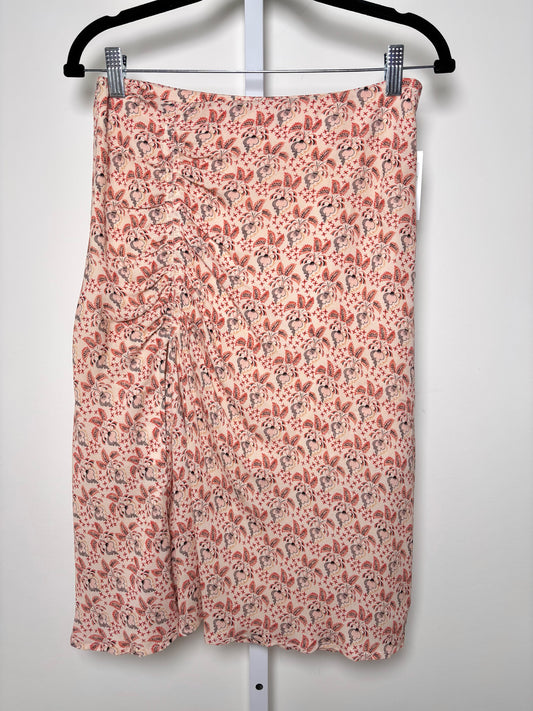 Women Size 0 ALC Peach Floral Print Ruffled Silk Skirt
