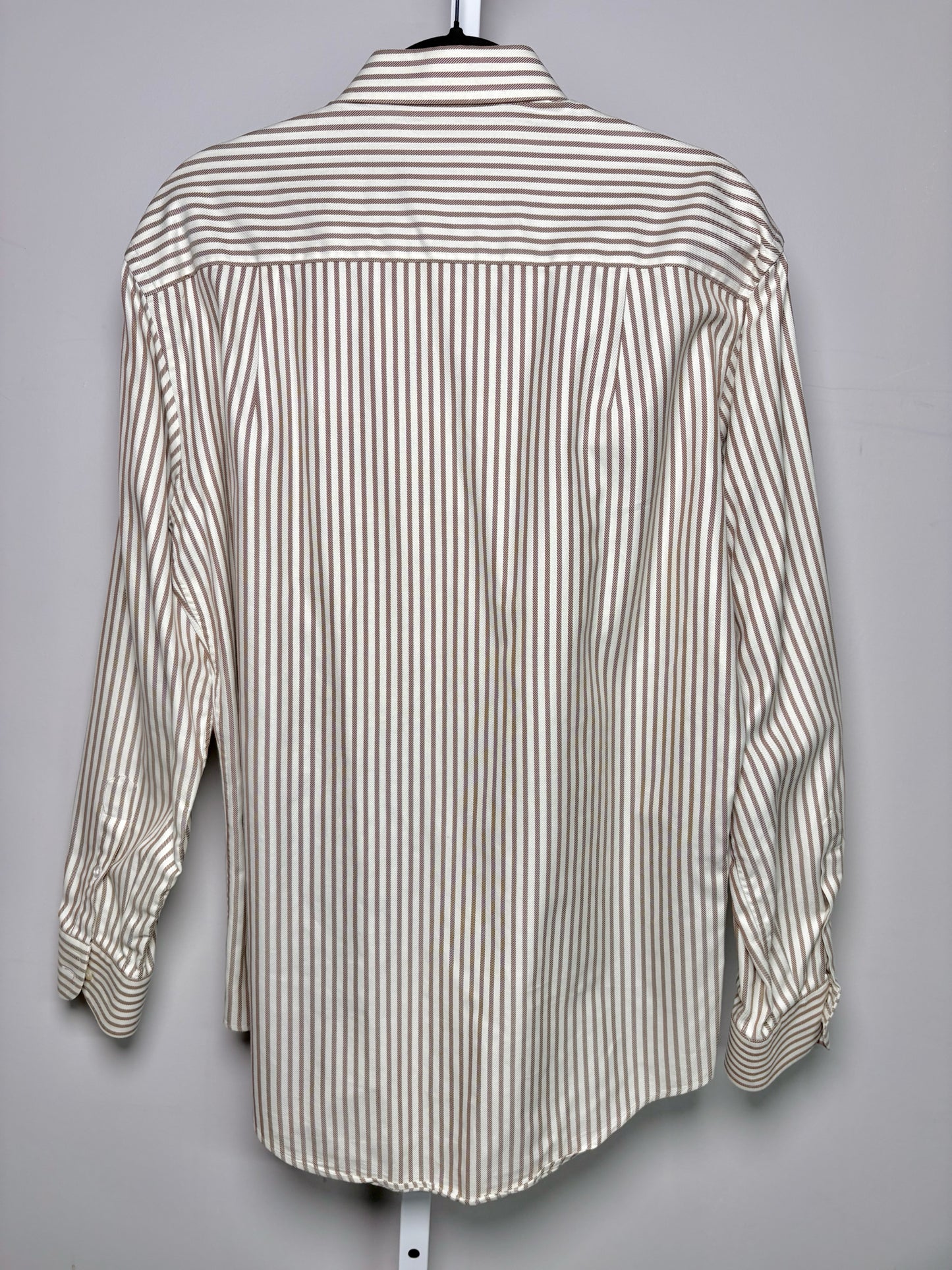 Mens Size L Ermenegildo Zegna Brown, Bone Cotton Striped Men's Shirt