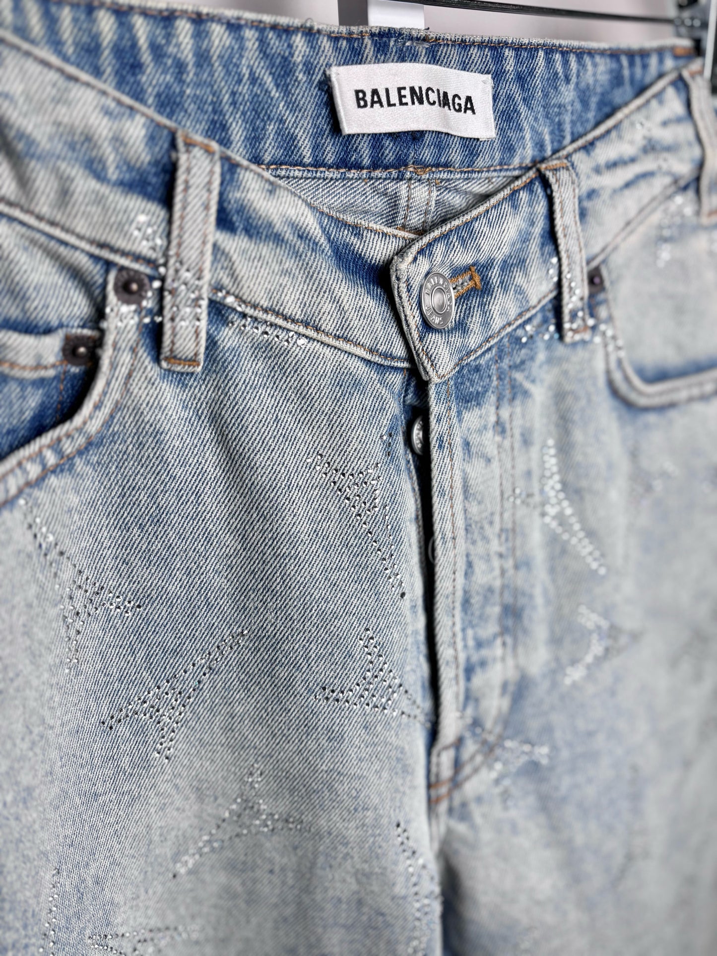 Women Size 27 Balenciaga Denim Crystal Eiffel Tower Jeans