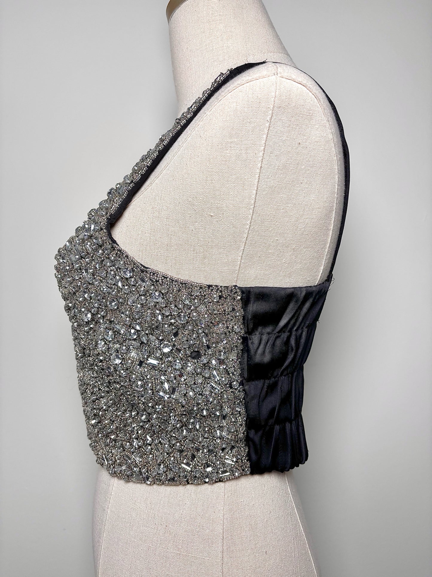 Women Size 2 BR Black, Silver Crystals Bustier Top