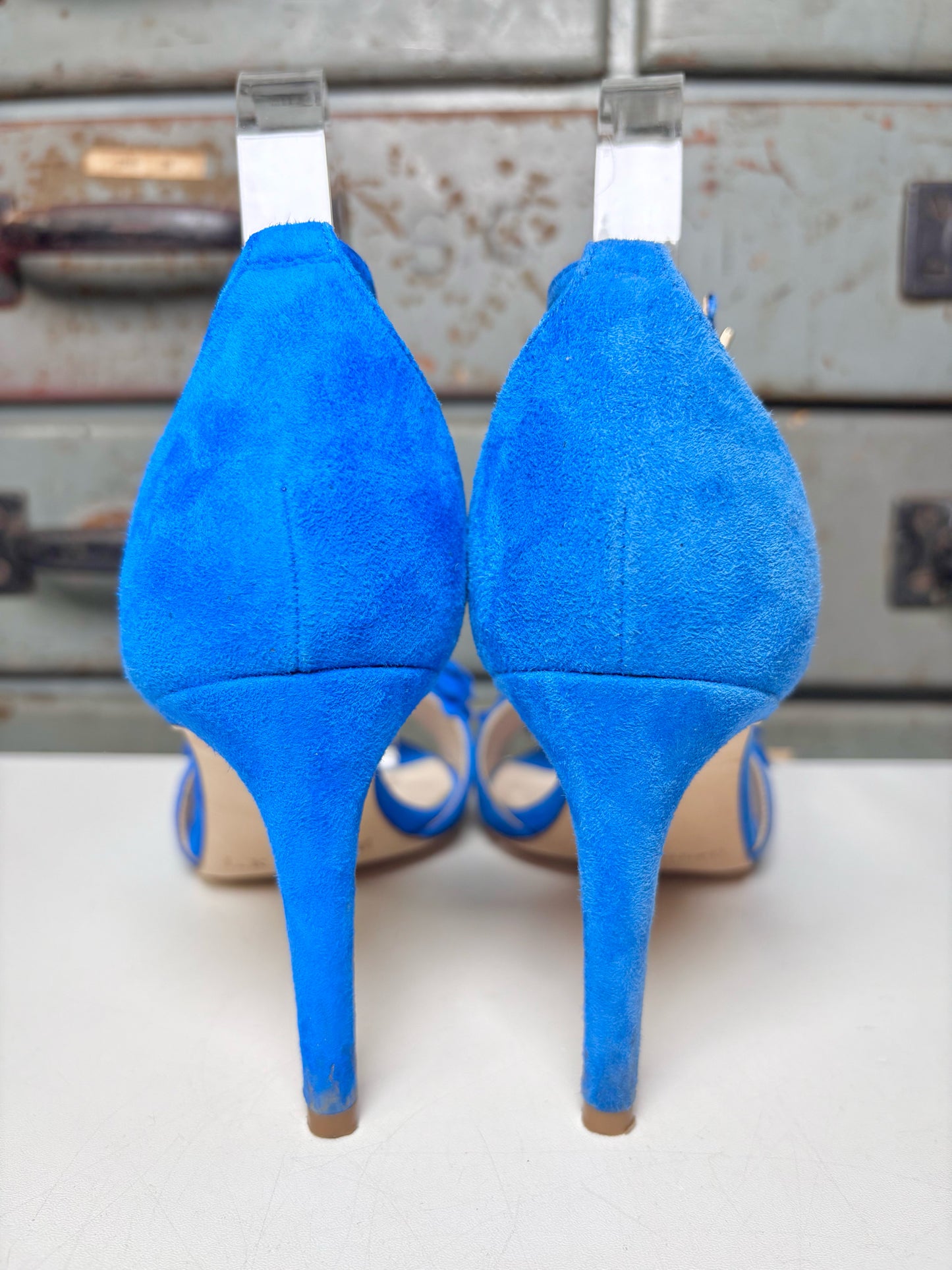 W Shoe Size 37.5 (7 US) L.K. Bennett Blue Leather Suede Heels
