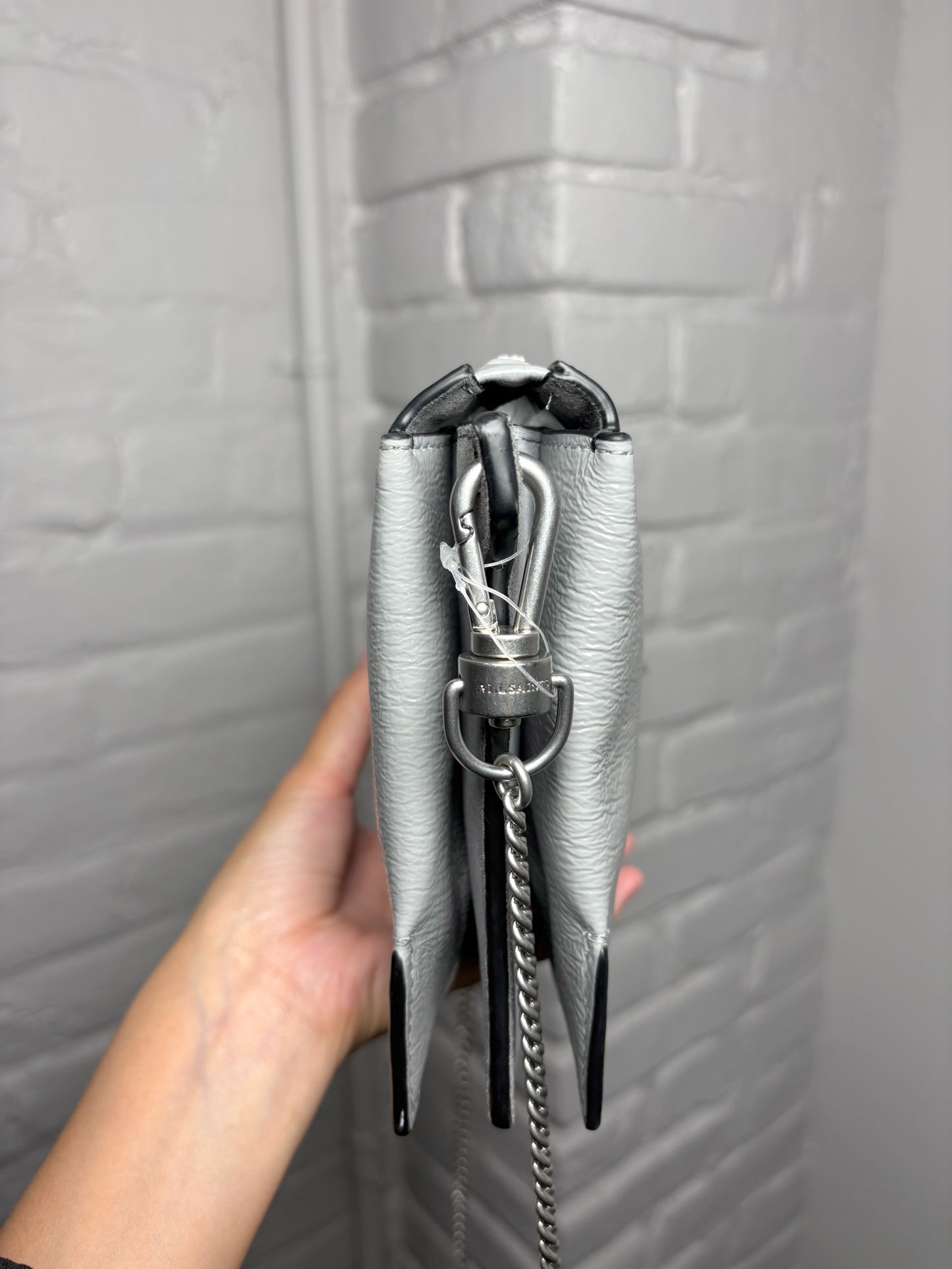 Leather AllSaints Solid Leather Light Gray Small Purse