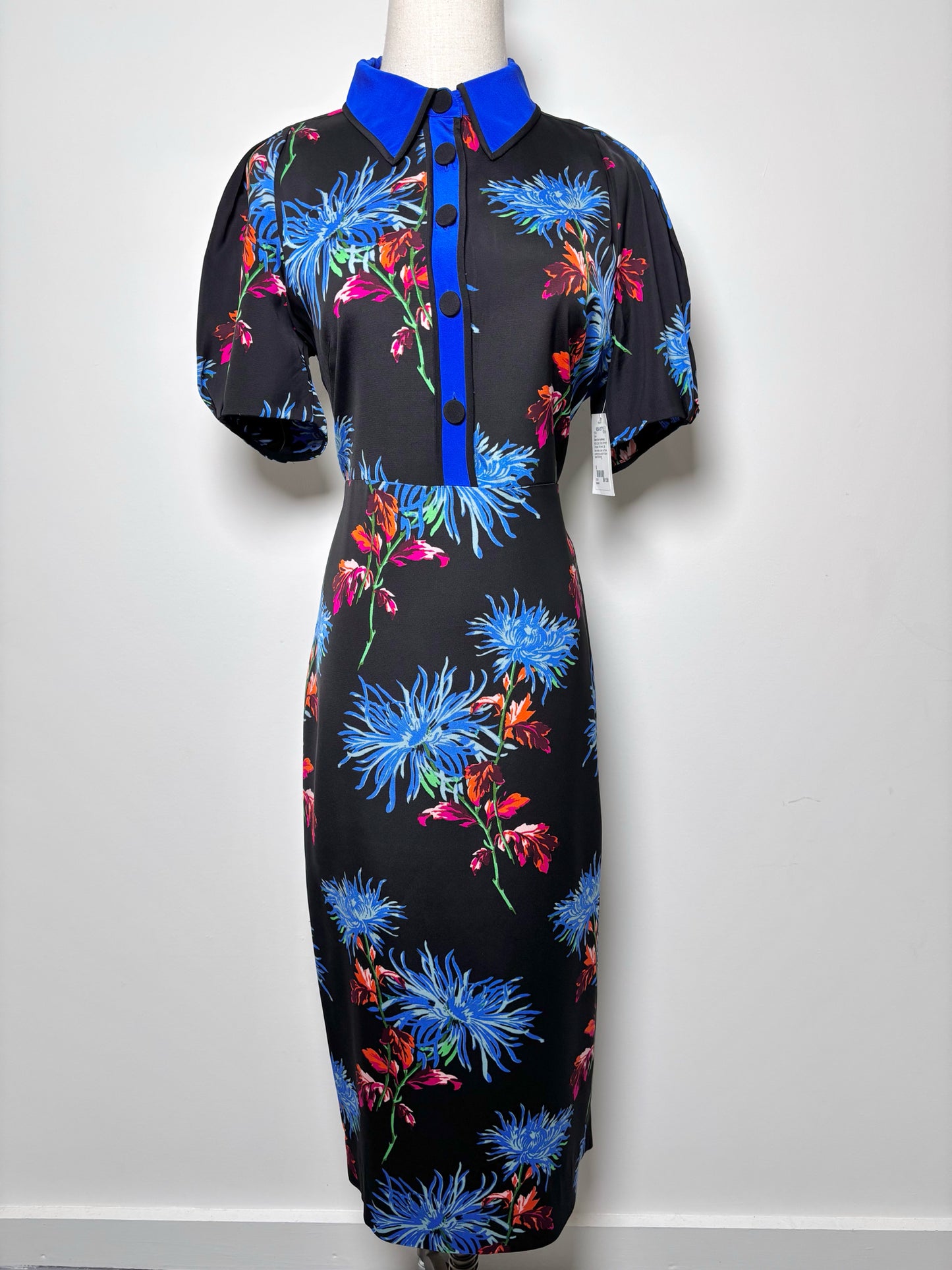 Women Size 8 Diane Von Furstenberg Multi-Color Floral Silk Midi Collar Dress