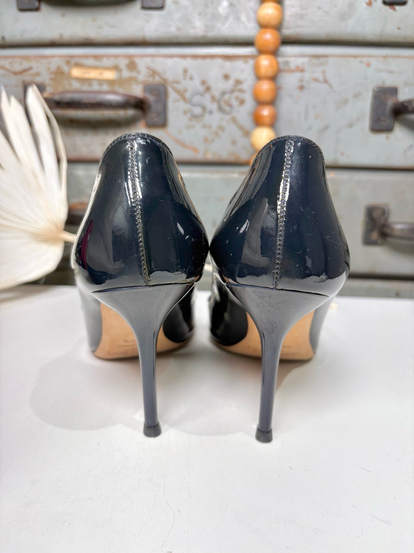 W Shoe Size 38.5 Jimmy Choo Black Leather Patent Heels
