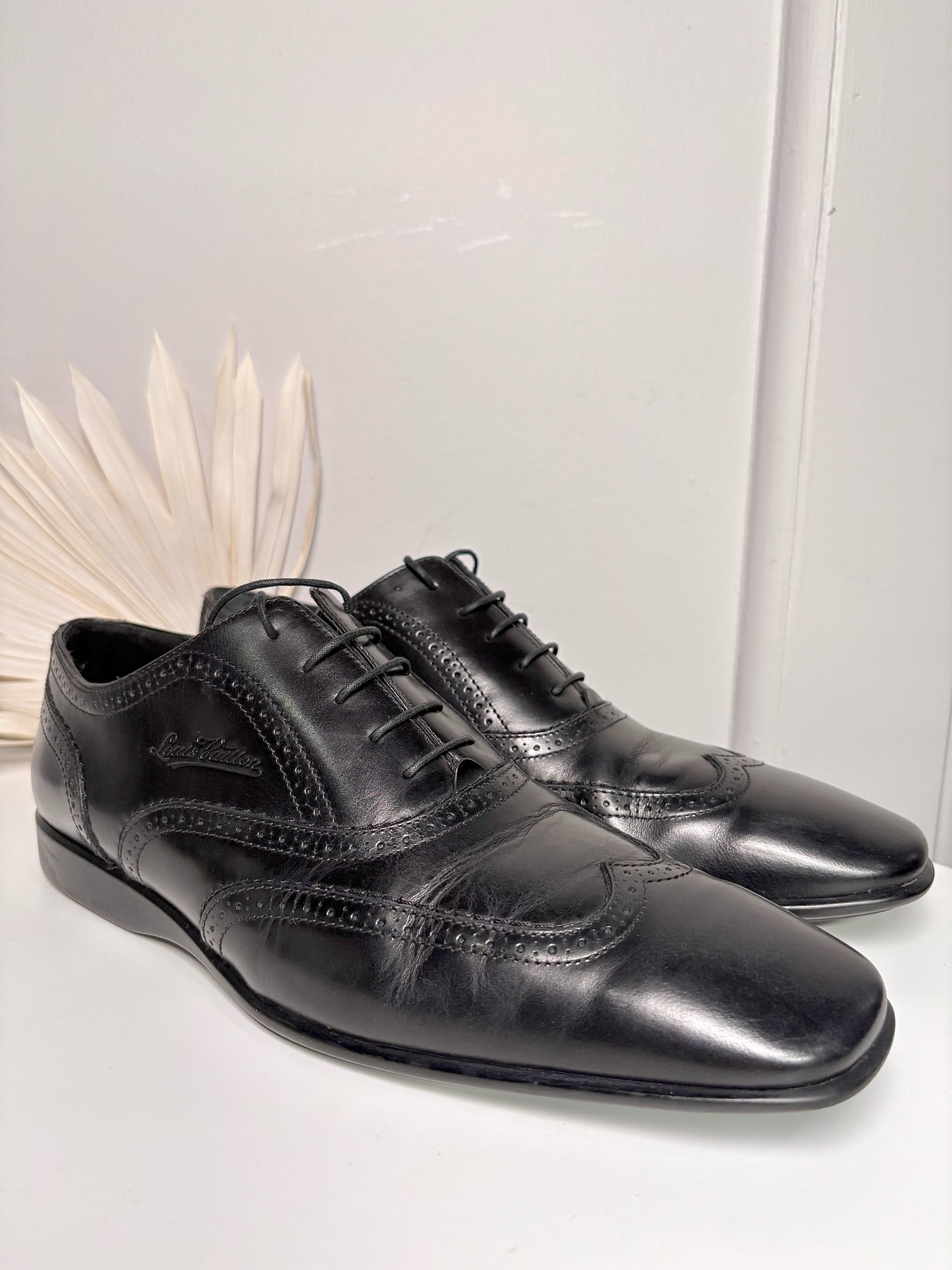 black louis vuitton dress shoes Authentic Louis Vuitton Men's Black Calf Leather Lace Dress Shoes Boot Paris Station Shop