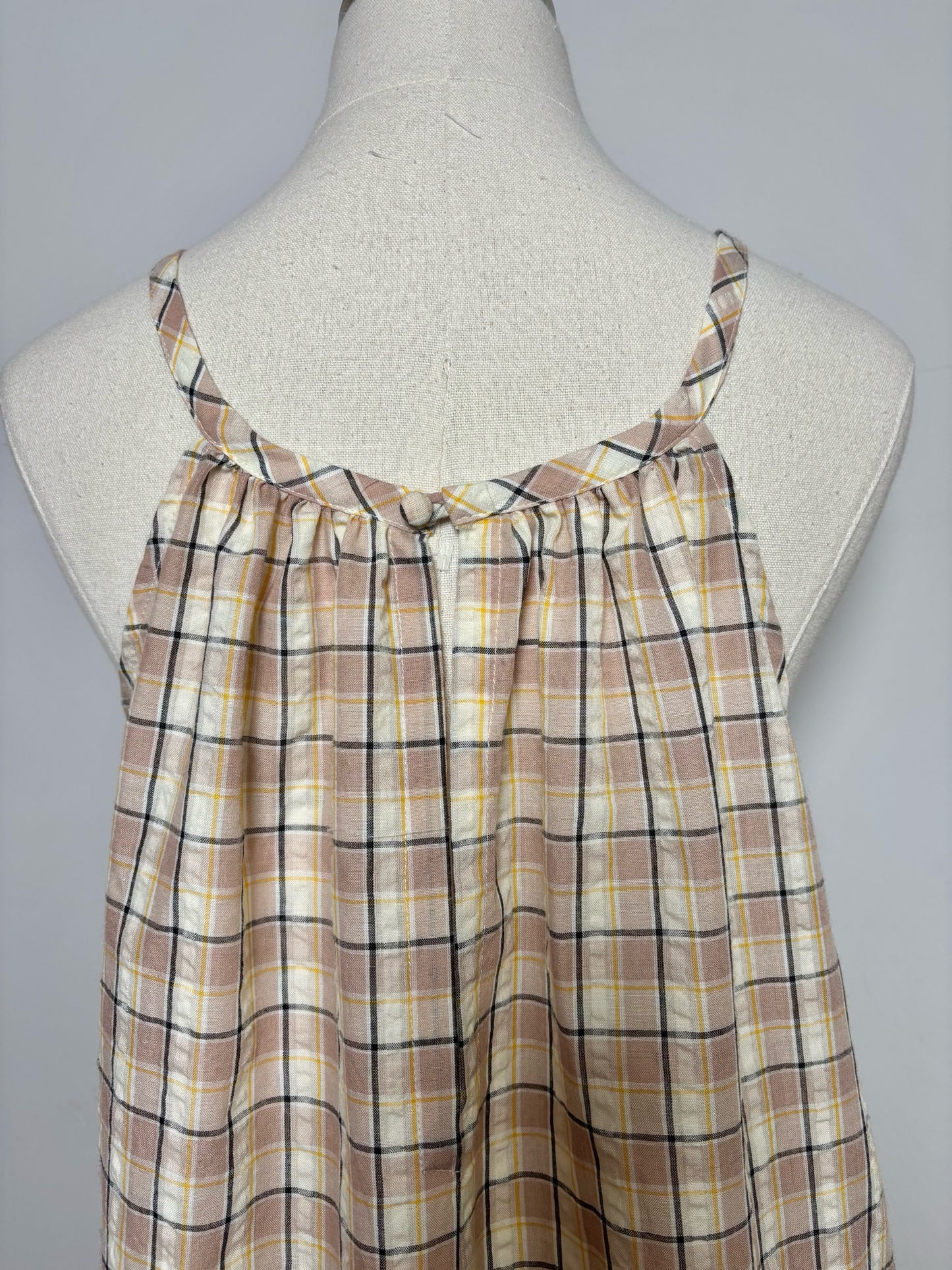 Women Size XS Sundays Taupe, Cream, Black, Yellow Checkered NWT Dress