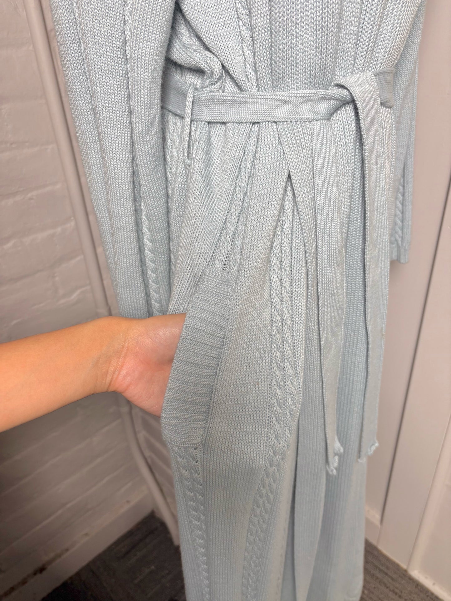 Women Size L No Label Baby Blue Solid Cotton Duster Sweater