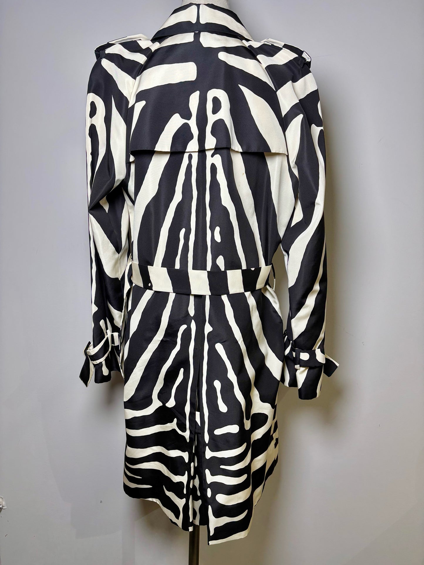Women Size 8 Christian Dior Black, Cream Zebra Silk Trench Coat