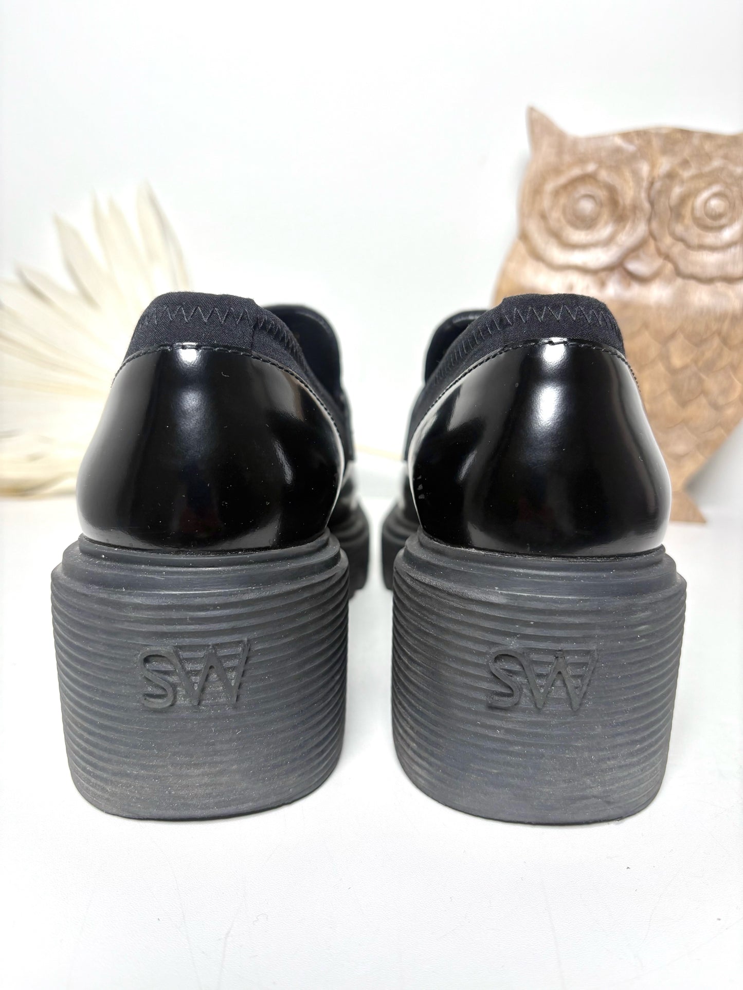 W Shoe Size 10B Stuart Weitzman Black Leather Patent, Suede Soho Loafers