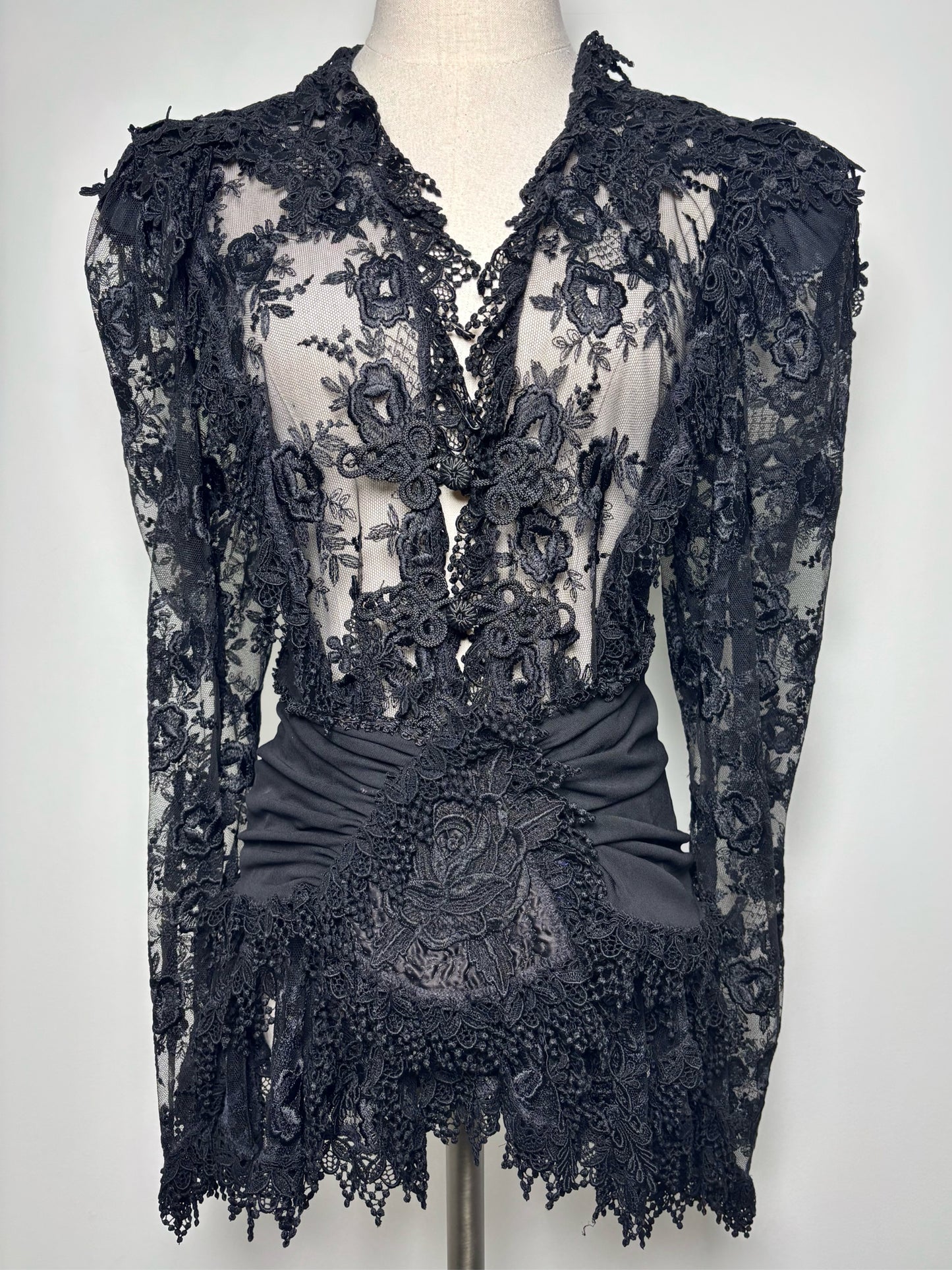 Women Size L No Label Black Lace Nylon, Polyester Blouse