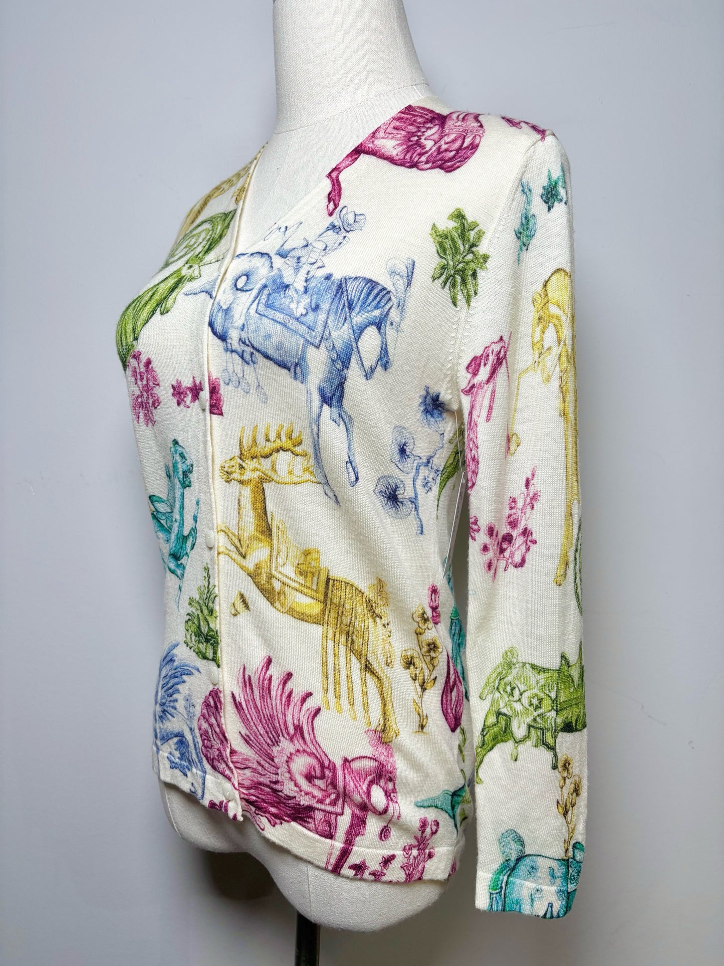 Women Size S Samantha Sung Multi-Color Animal Print Pre-owned Cardigan