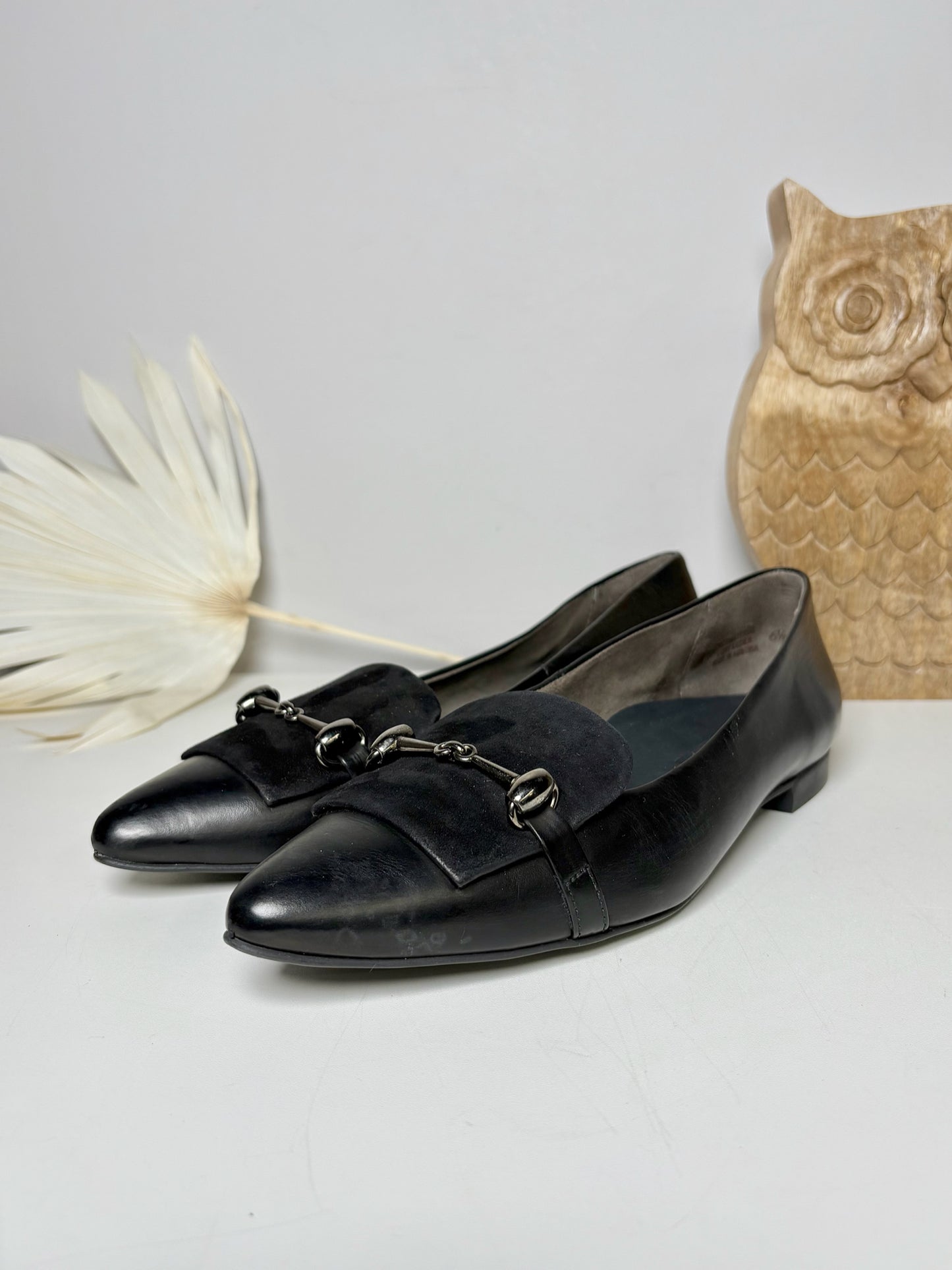 W Shoe Size 9.5 Paul Green Black Leather Cowhide, Suede NWOT Loafers