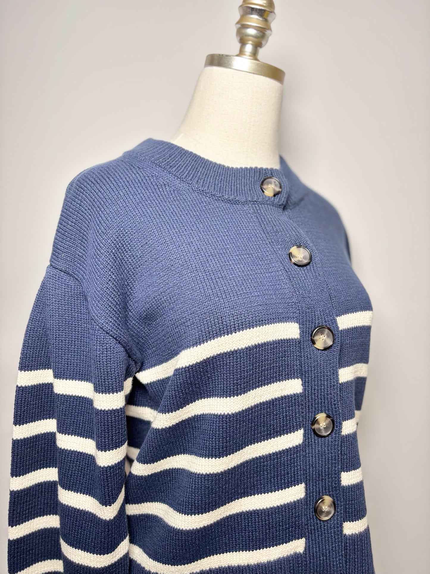 Women Size XS Veronica Beard Blue, White Stripe Cotton Sweater