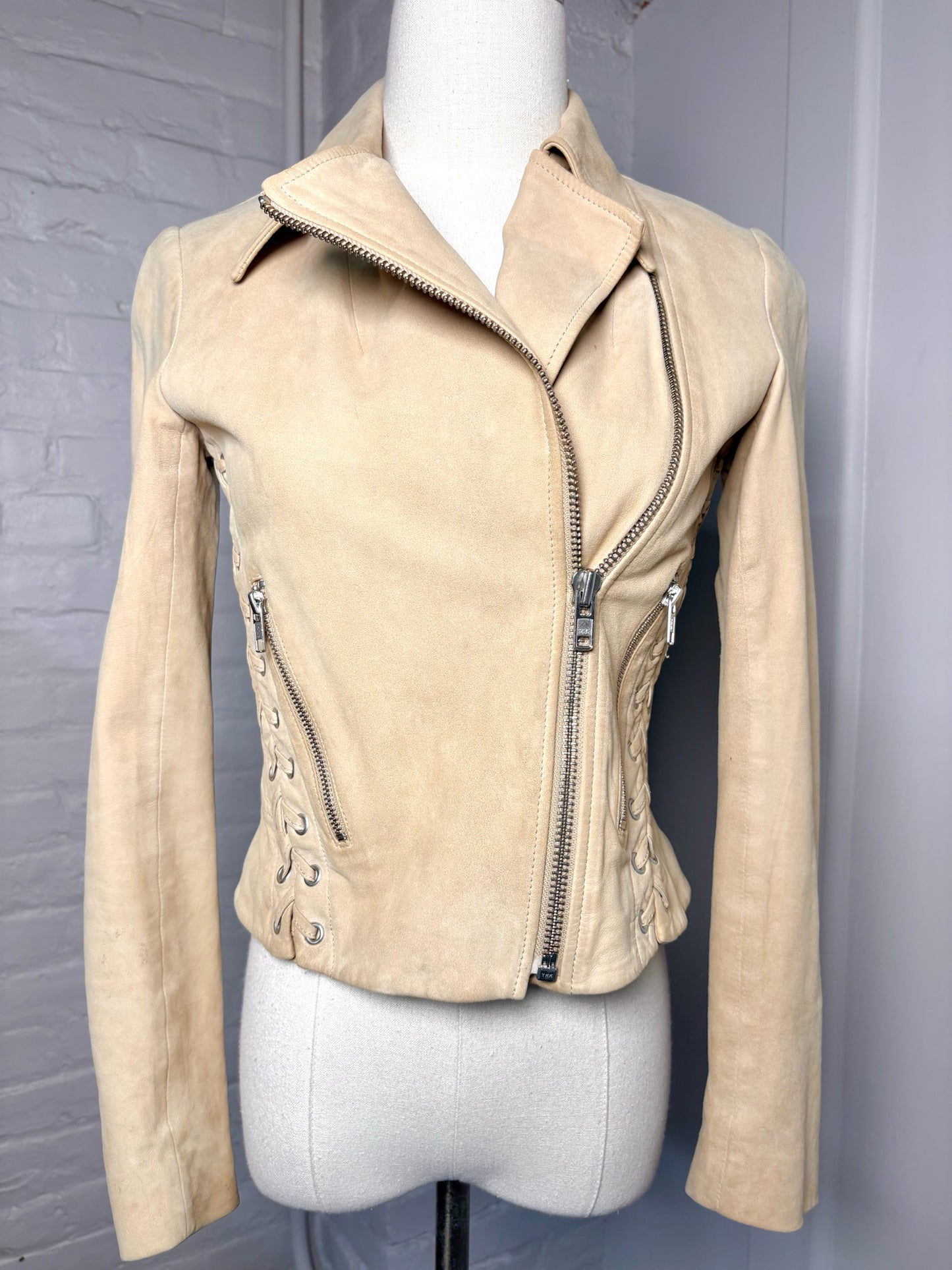 Women Size 4 ALC Camel Solid Suede Leather Jacket