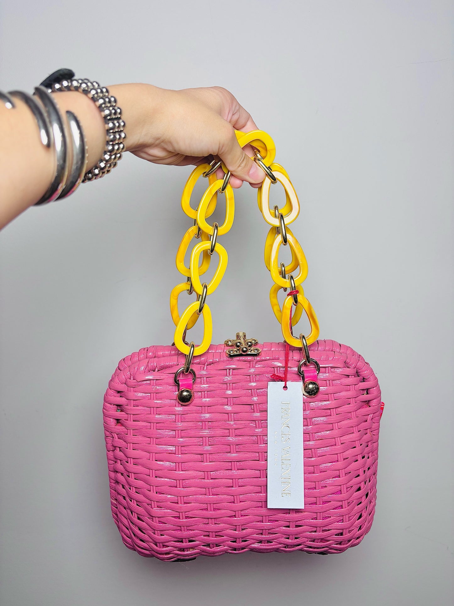 Frances Valentine Solid Wicker NWT Pink Purse