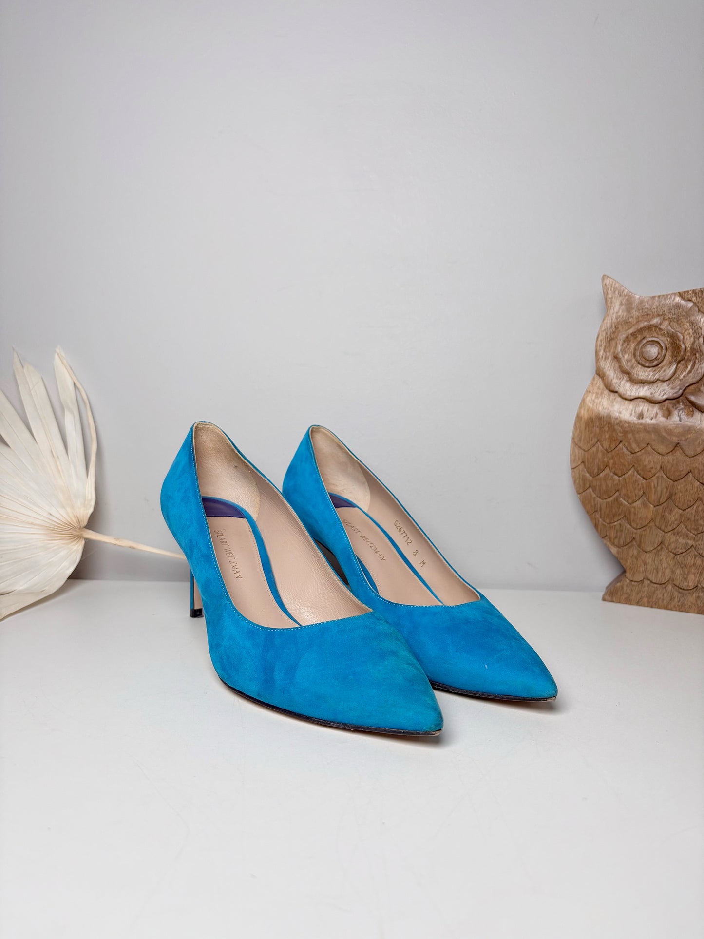 W Shoe Size 8 Stuart Weitzman Turquoise Leather Suede Heels