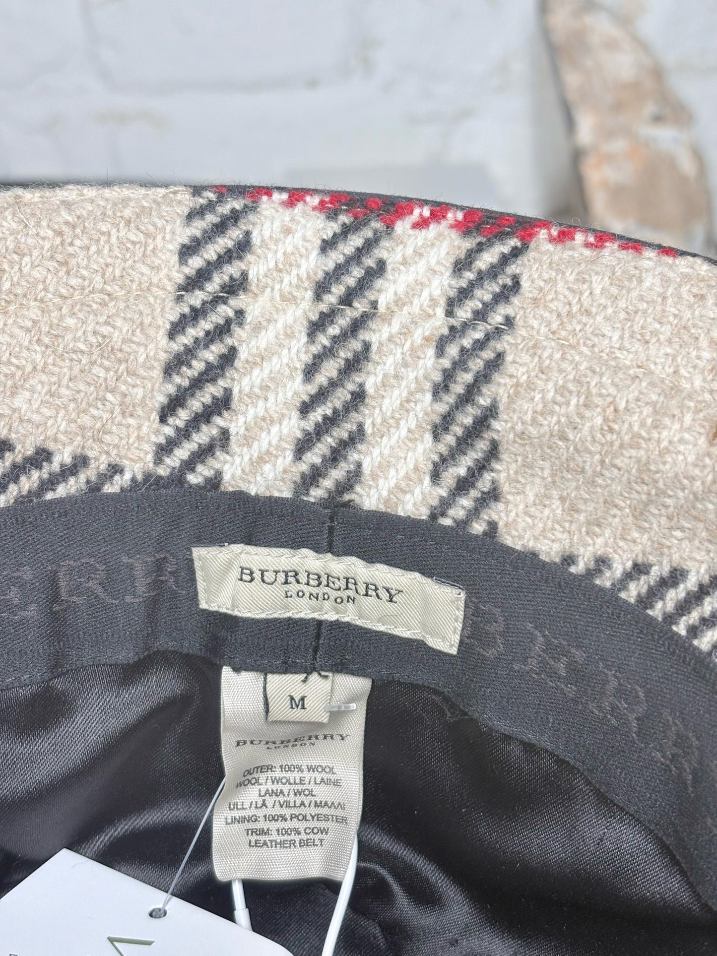 Wool Burberry Pre-owned Cream, Black & Red Hat