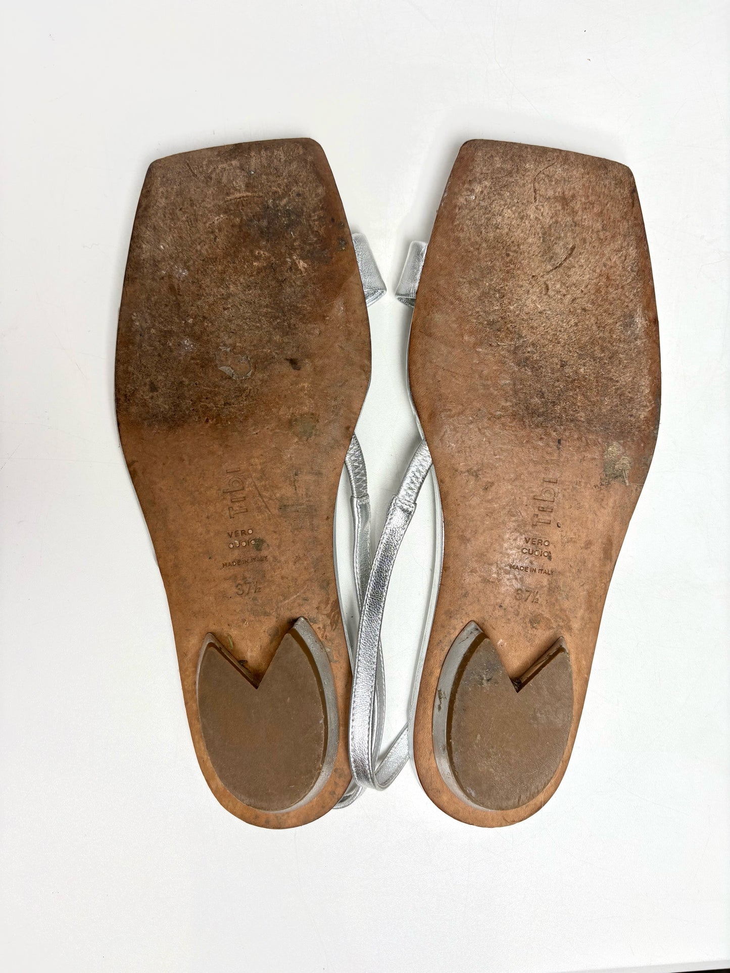W Shoe Size 37.5 Tibi Avi Asymmetric Metallic Silver Pre-owned Flat Sandal