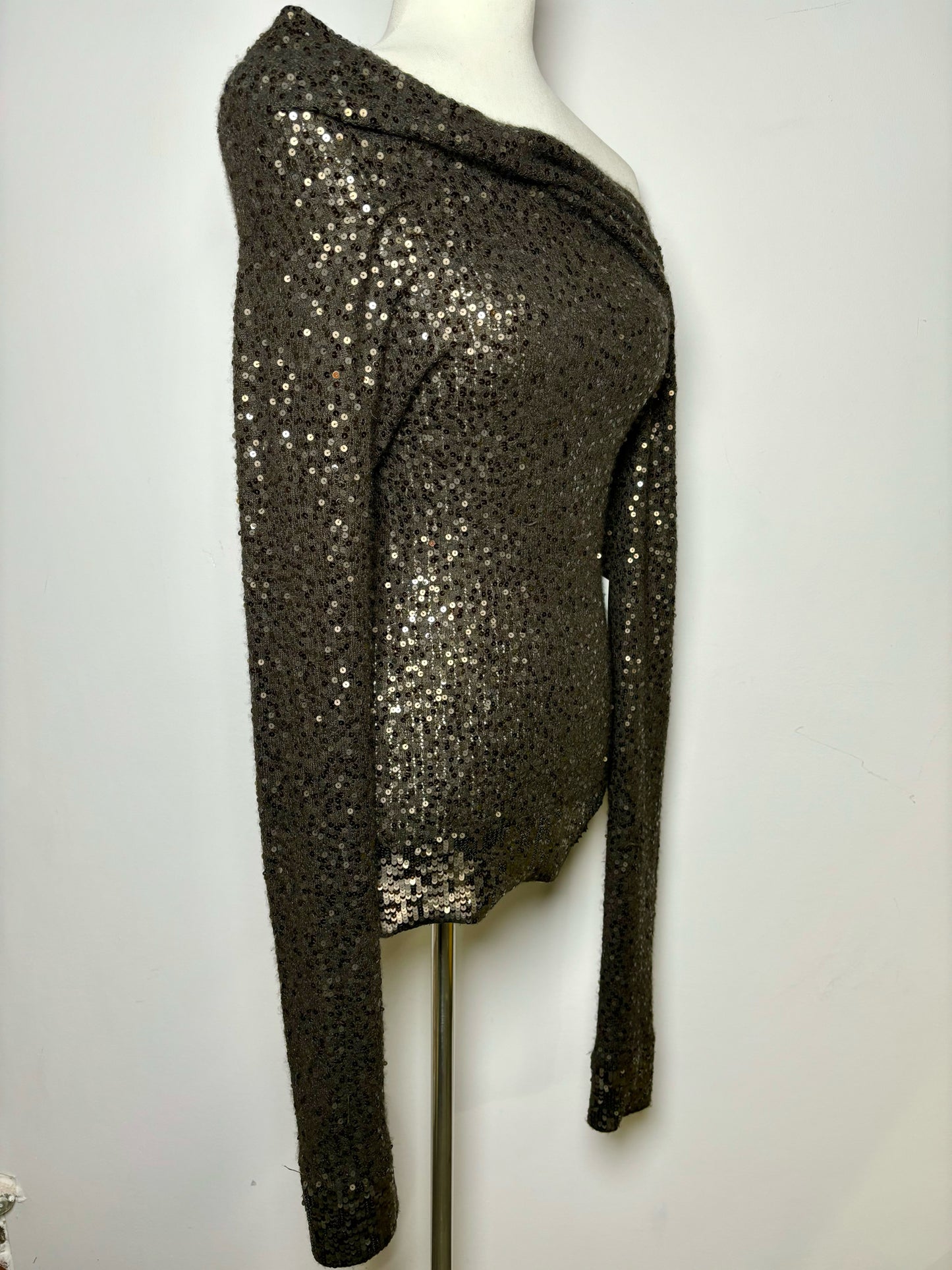 Women Size S Donna Karan Collection Brown Sequins Cashmere Sweater