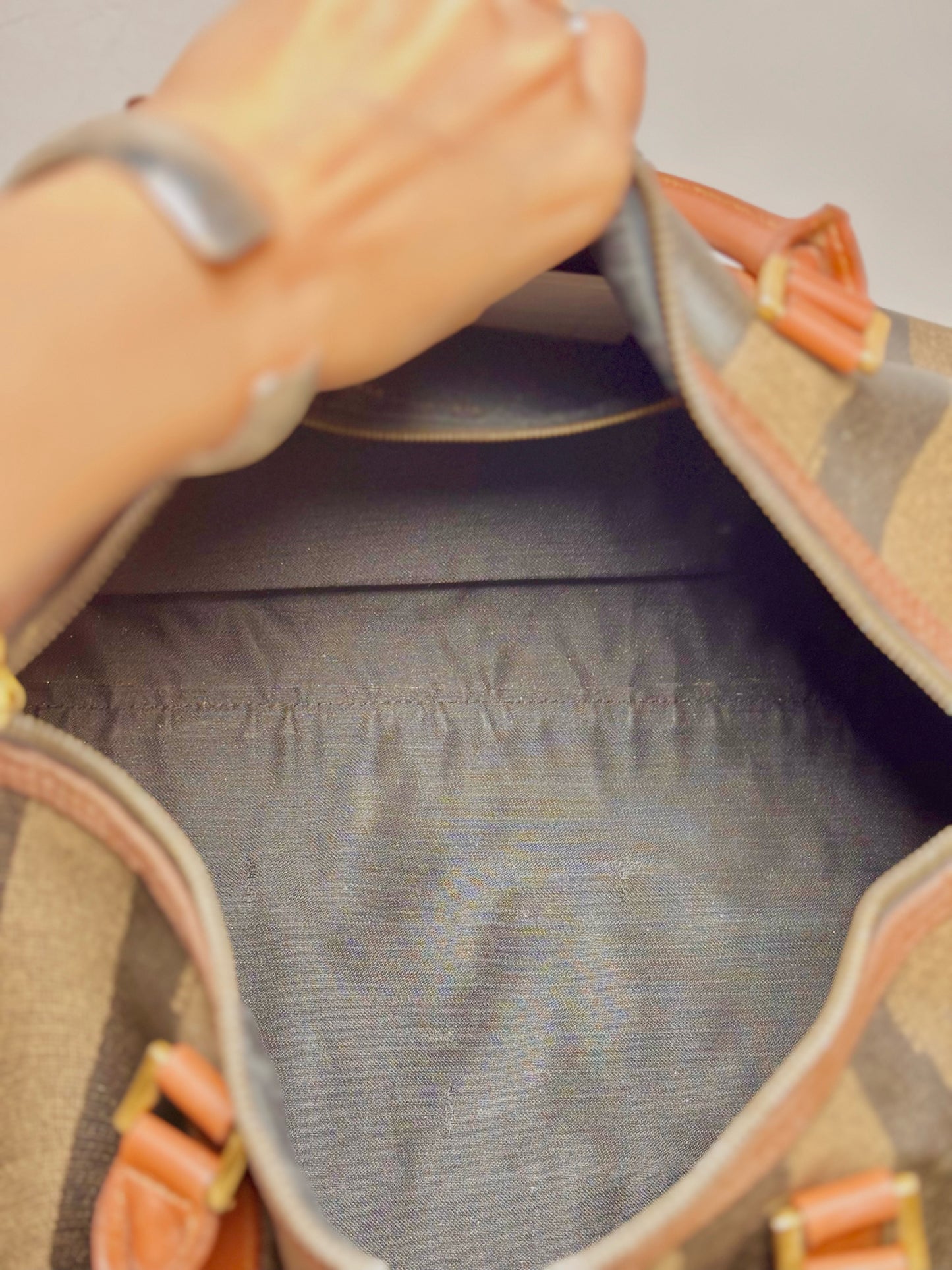 Vintage Fendi Beige, Tan Monogram Coated Canvas Duffle Pre-Owned
