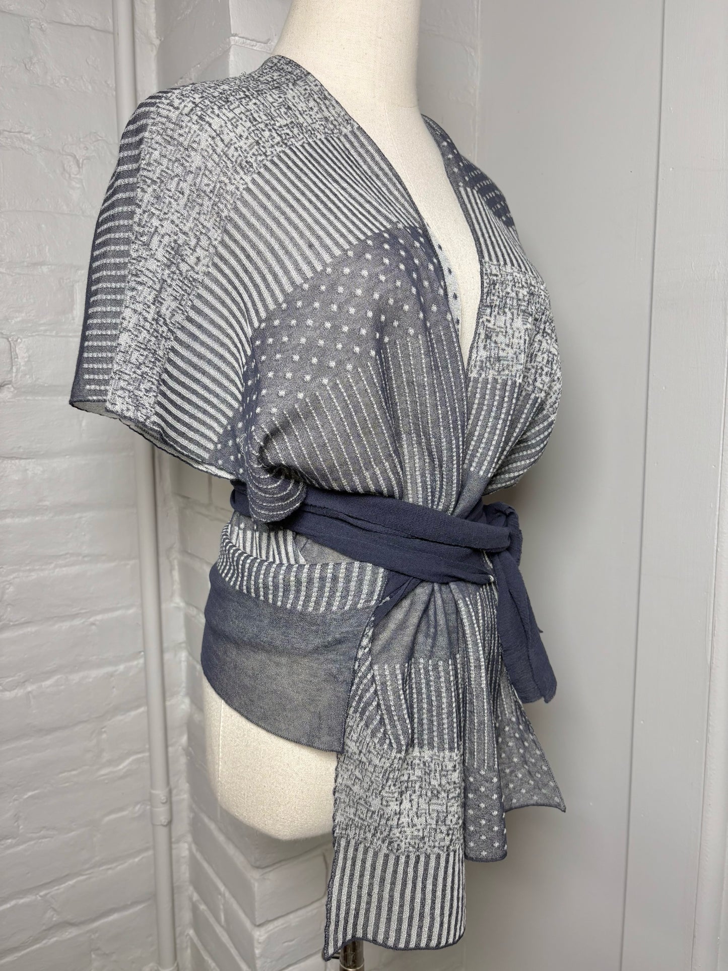 Women Size L Crea Concept Gray Patchwork Cotton Blend Blouse