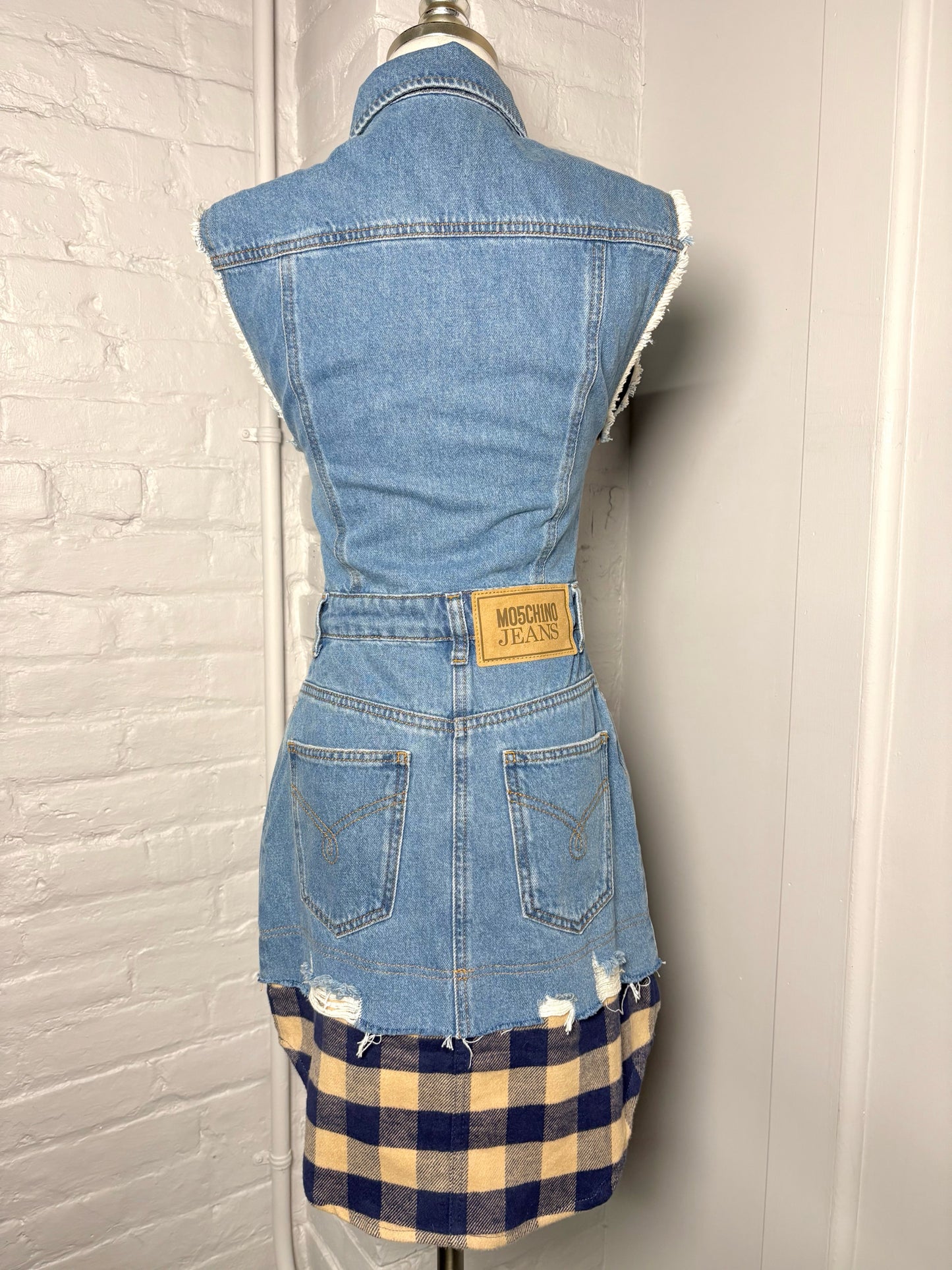 Women Size XS Moschino Jeans Blue Plaid Hem Dress