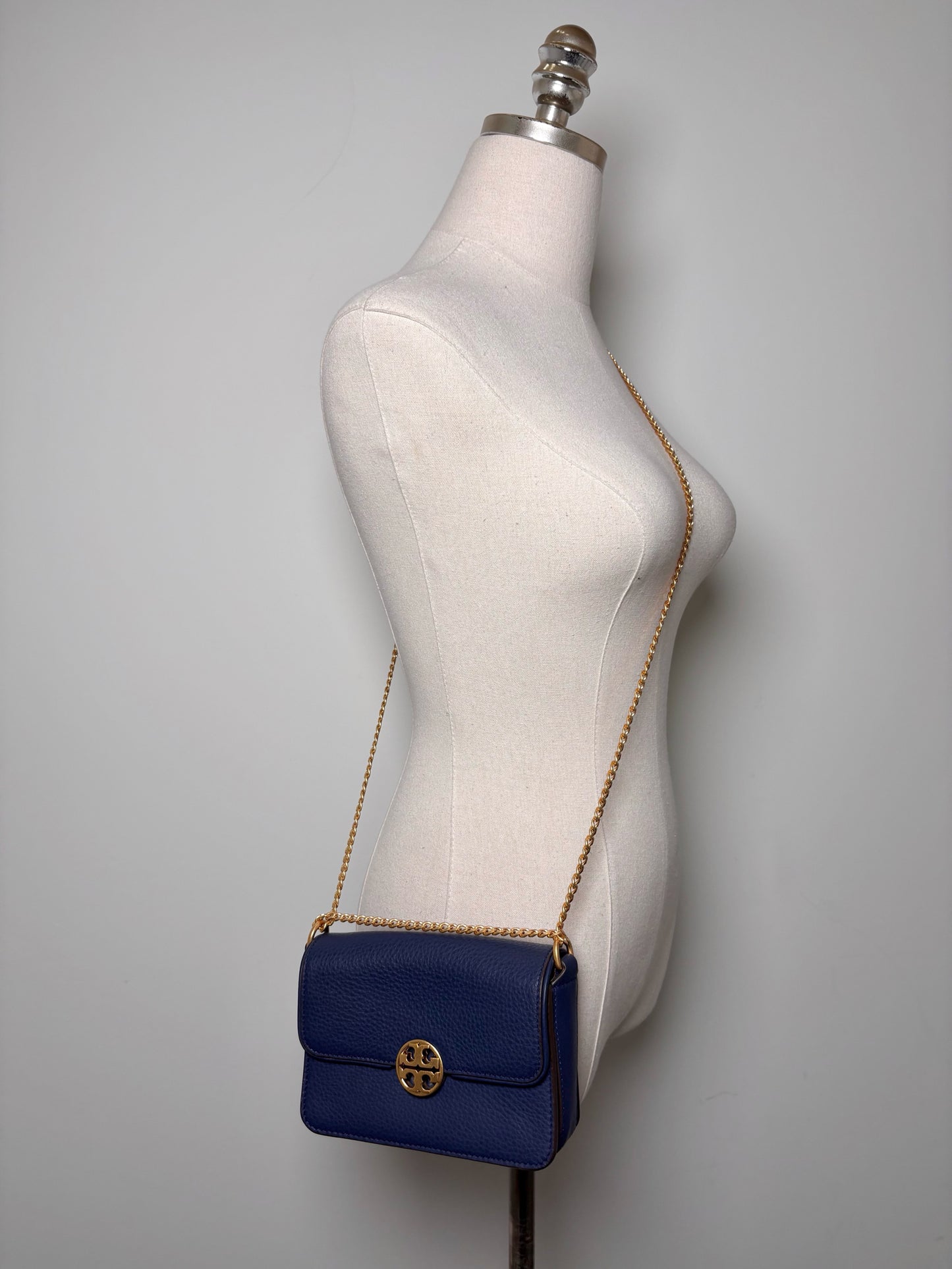 Tory Burch Solid Leather Navy Cowhide Purse