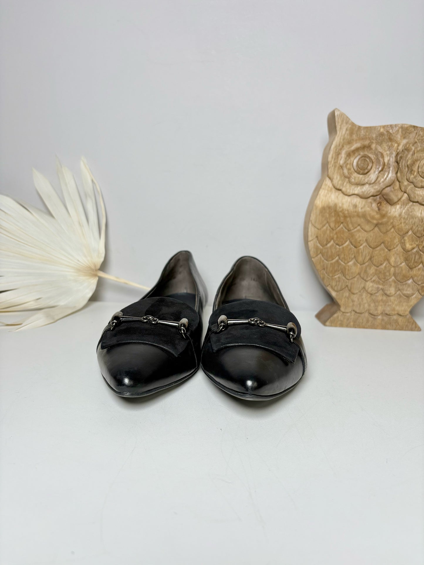 W Shoe Size 9.5 Paul Green Black Leather Cowhide, Suede NWOT Loafers