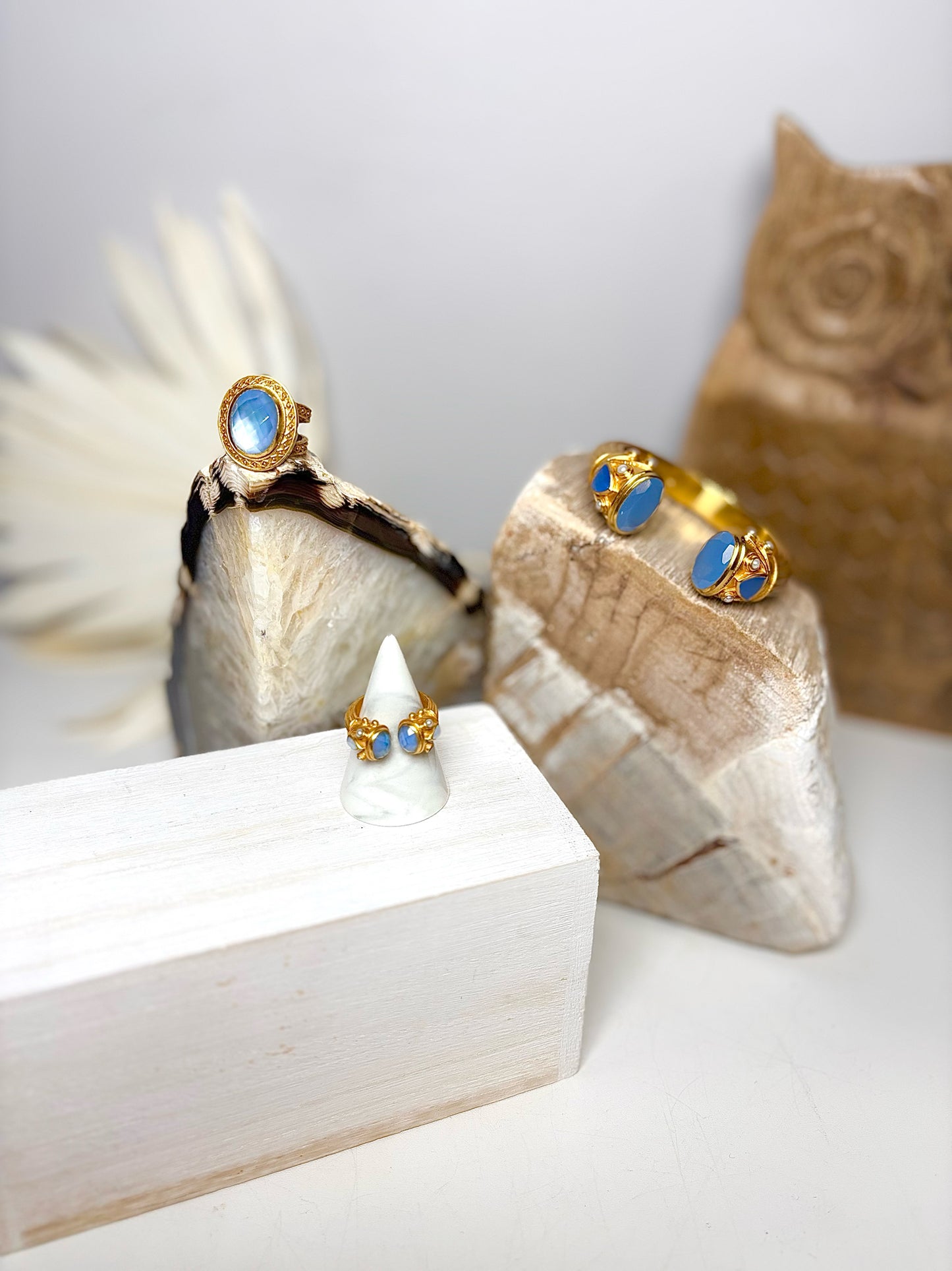 Gold Julie Vos 24K plated Cuff Blue Stone, Pearl Bracelet