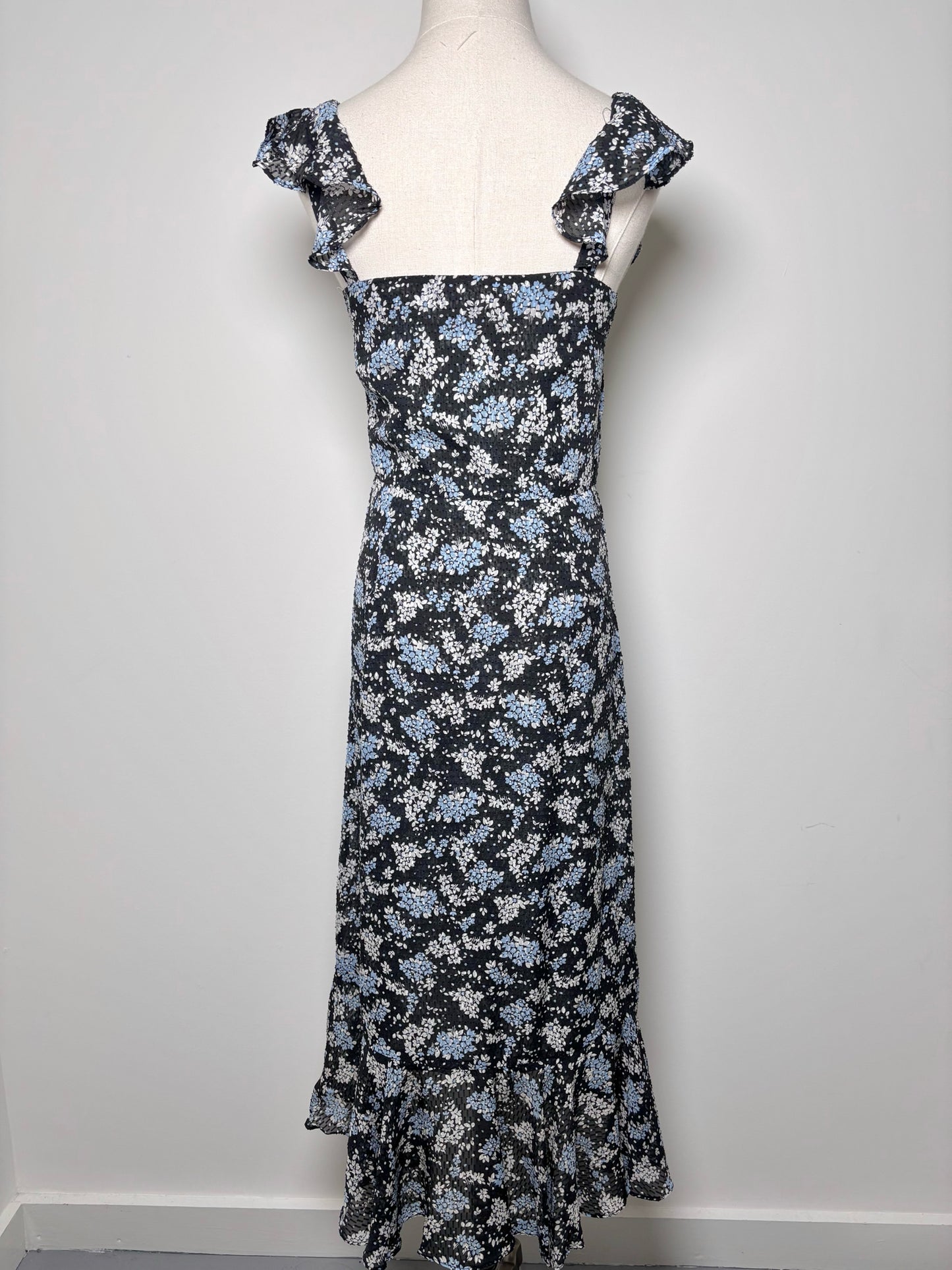 Women Size 2 Veronica Beard Blue, Black, White Floral Silk Dress
