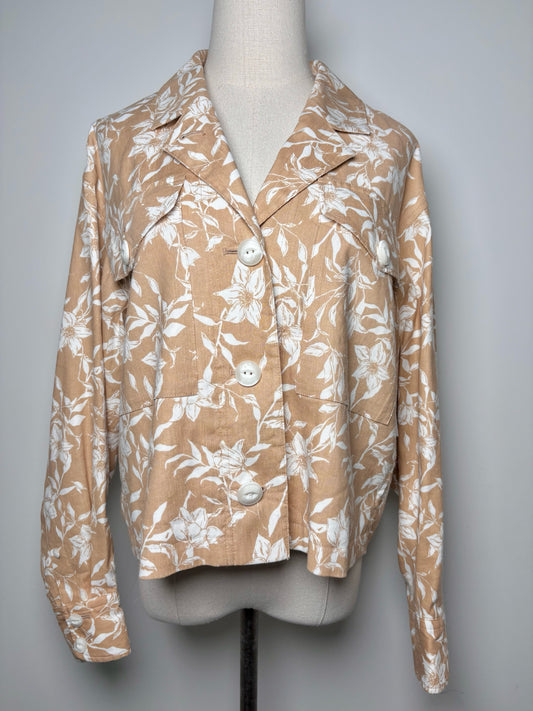 Women Size S Rag & Bone Tan Floral Linen Blend Jacket