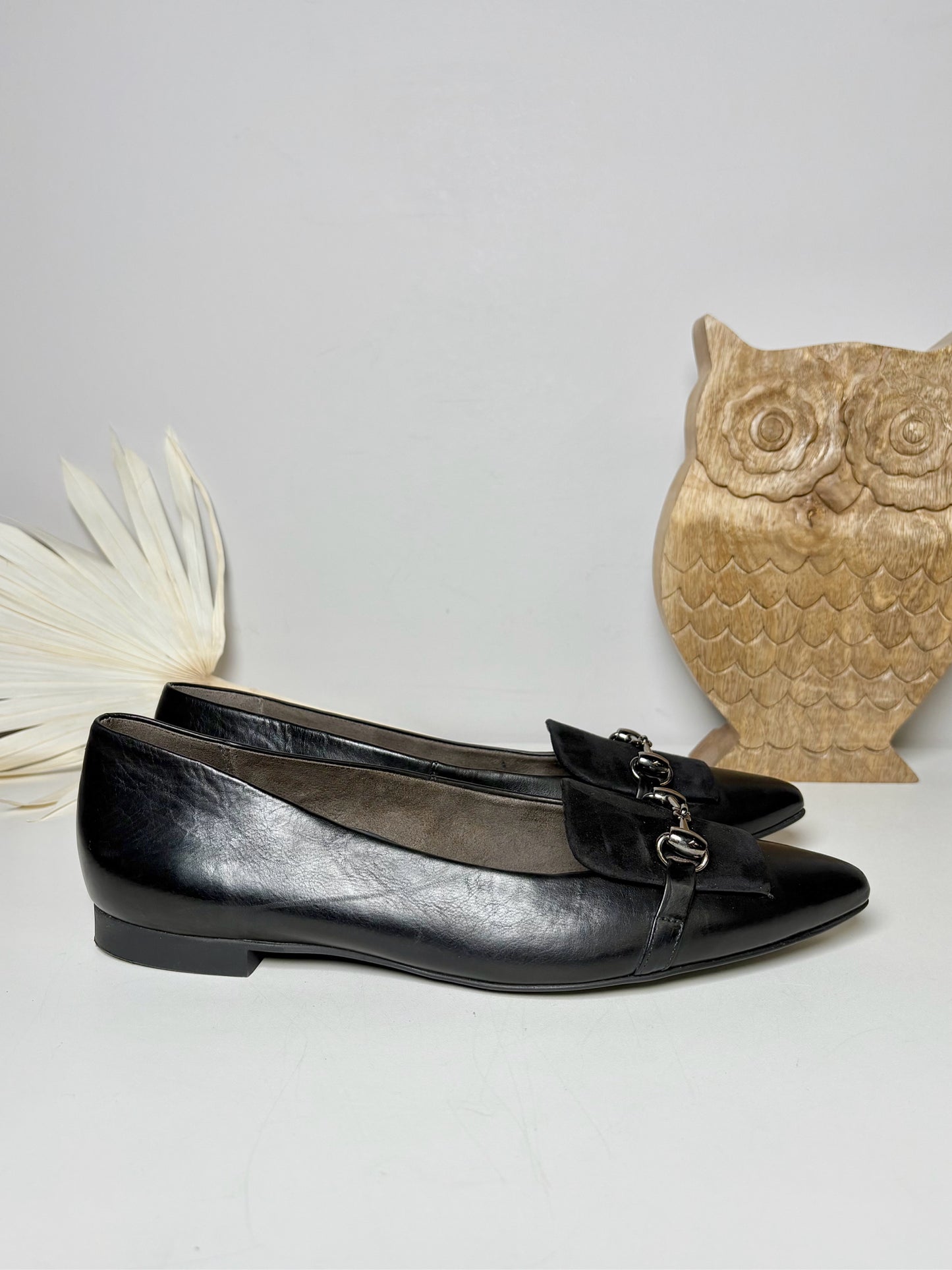 W Shoe Size 9.5 Paul Green Black Leather Cowhide, Suede NWOT Loafers