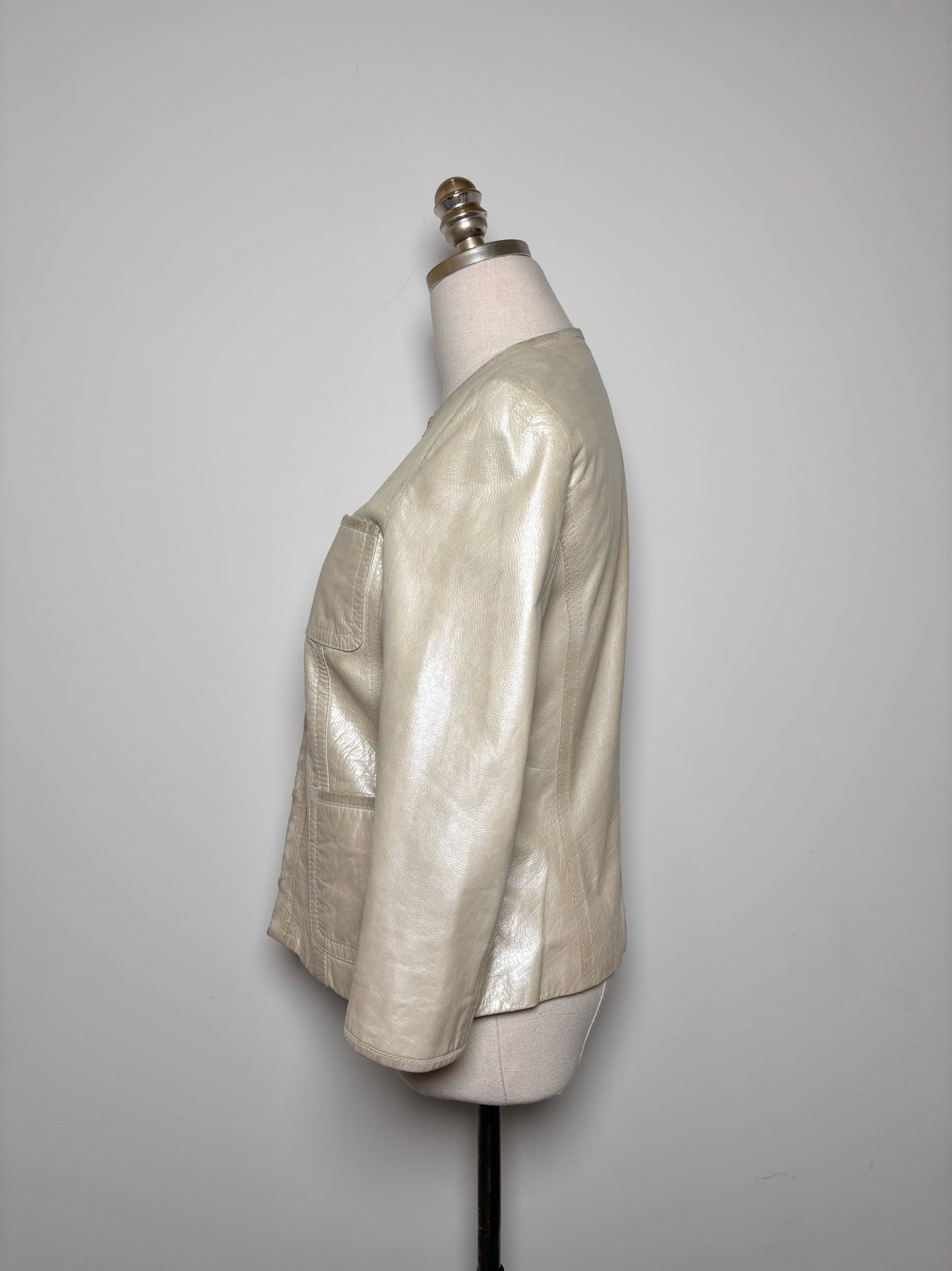 Women Size S Boss Cream Solid Leather Jacket