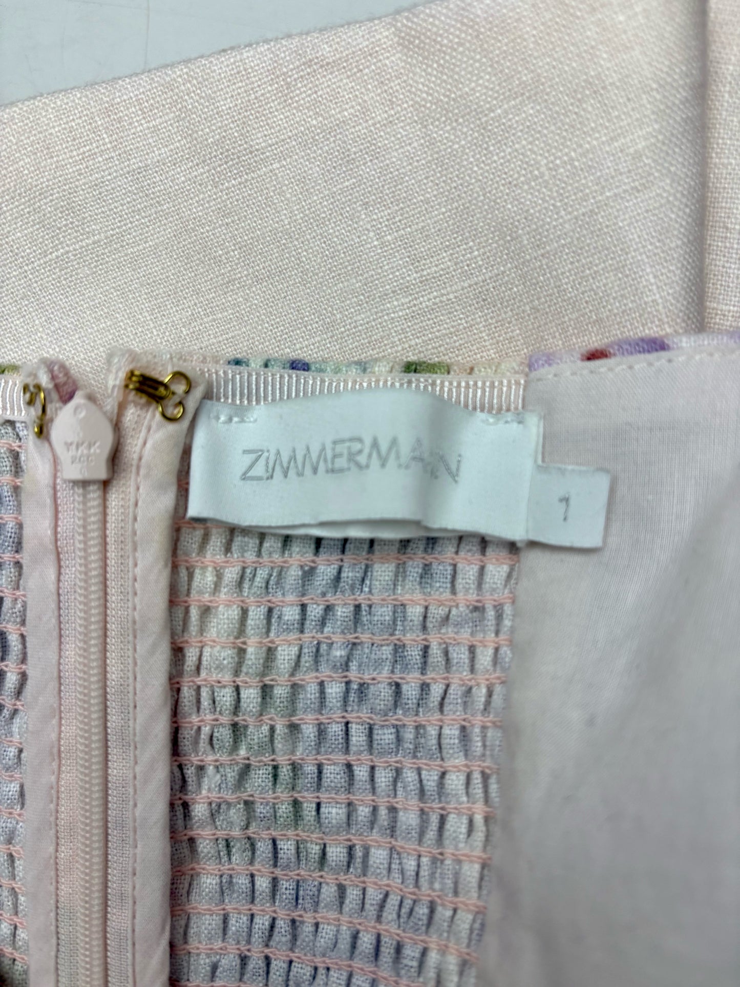 Women Size 1 Zimmermann White, Blue, Green, Pink Dawning Floral 100% Linen Dress