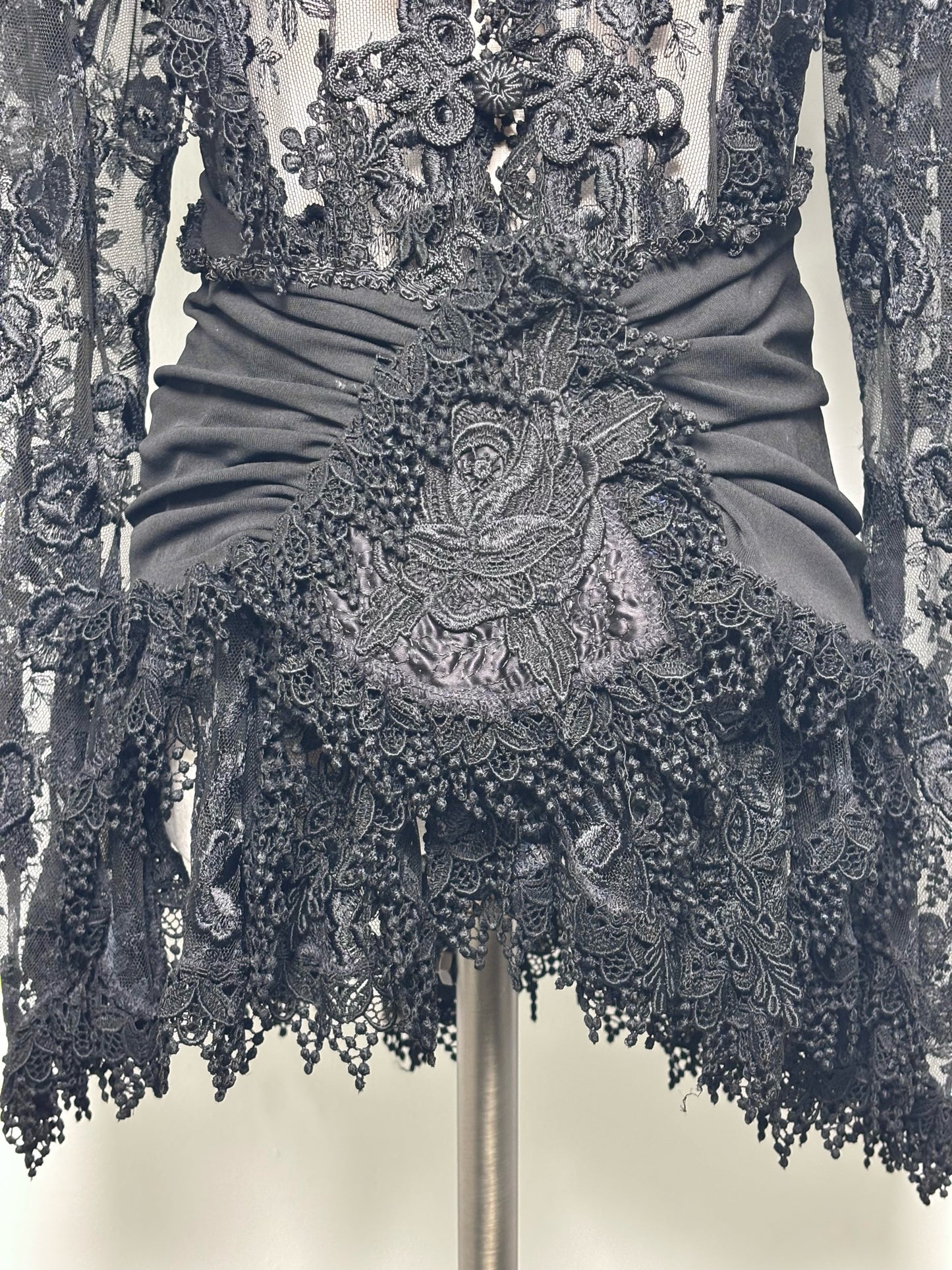 Women Size L No Label Black Lace Nylon, Polyester Blouse
