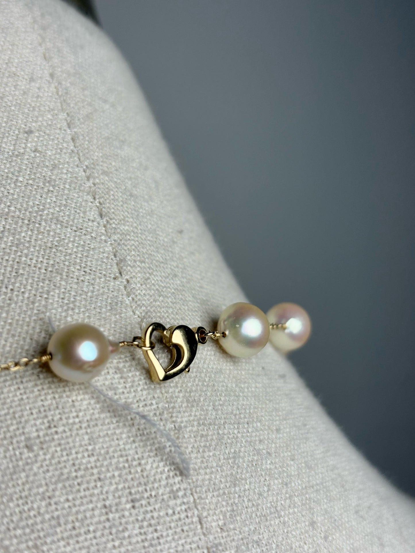 Multi-color Pearl Station 14k Gold w/Heart-shaped Clasp Necklace